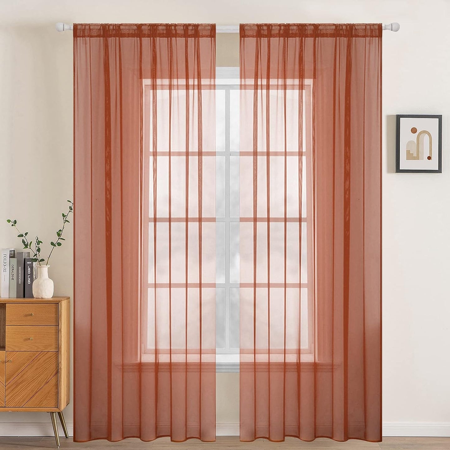 MIULEE White Sheer Curtains 96 Inches Long Window Curtains 2 Panels Solid Color Elegant Window Voile Panels/Drapes/Treatment for Bedroom Living Room (54 X 96 Inches White)  MIULEE Burnt Orange 54''W X 96''L 
