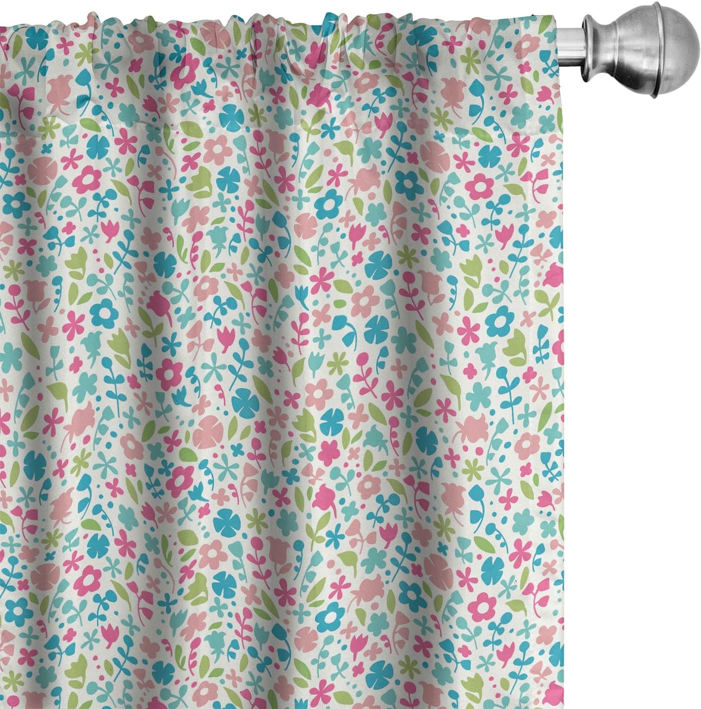 Ambesonne Floral 2 Panel Curtain Set, Colorful Spring Wildflowers Demonstration with Asters Chamomiles and Fern Leaves, Window Treatment Living Room Bedroom Decor, Pair of - 28" X 63", Green Magenta  Ambesonne Blue Pink Pair Of - 28" X 63" 