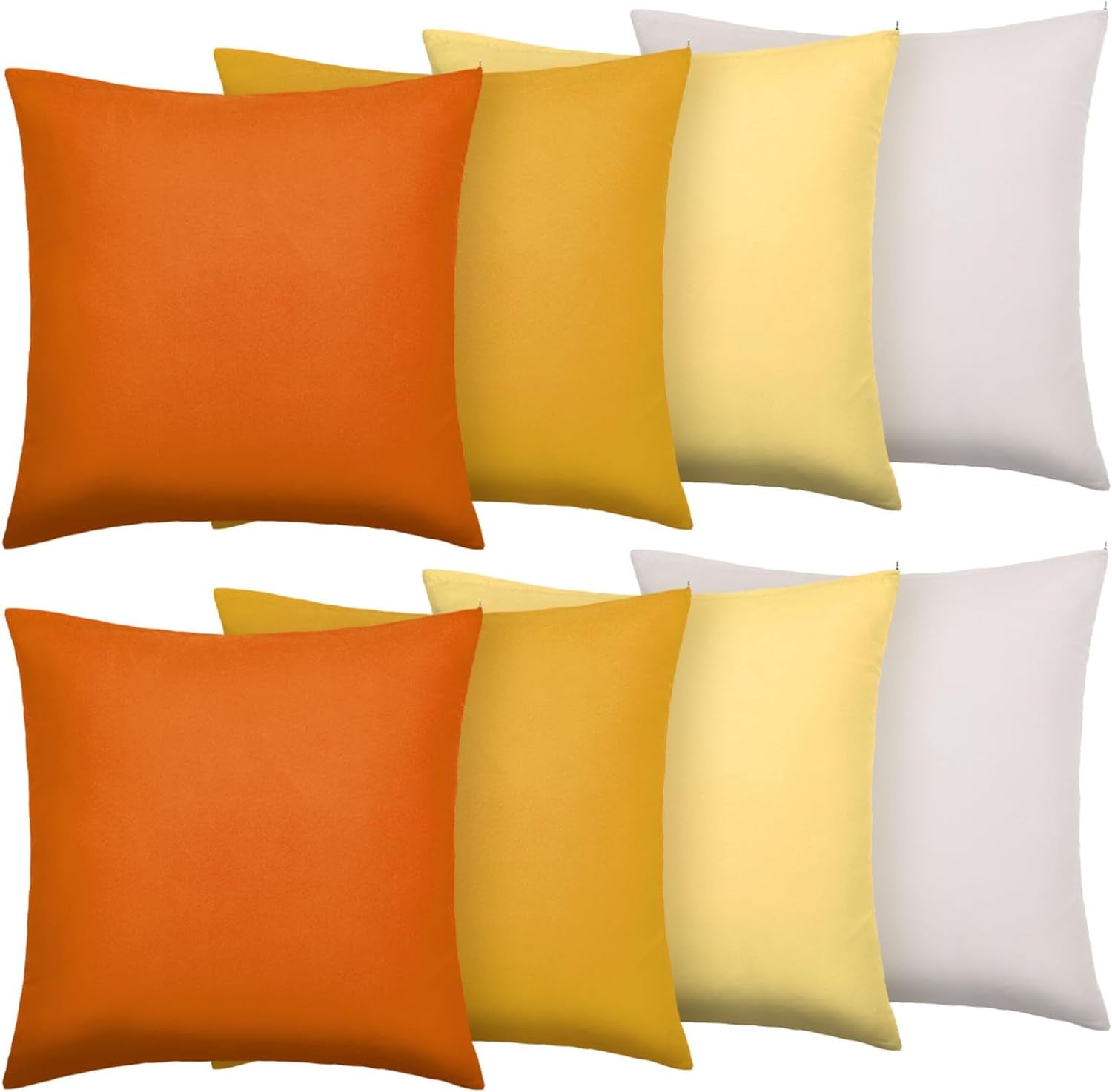 8 Pcs Decorative Throw Pillow Covers Mixed Color Throw Pillow Covers Solid Color Square Pillow Cases for Classroom Couch Bedroom Patio Garden (Covers Only)(Fresh Colors, 18 X 18 Inch)