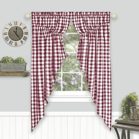 Goodgram 2 Pack Country Farmhouse Plaid Gingham Check Swag Valance Curtain Panels- Assorted Colors (Burgundy)
