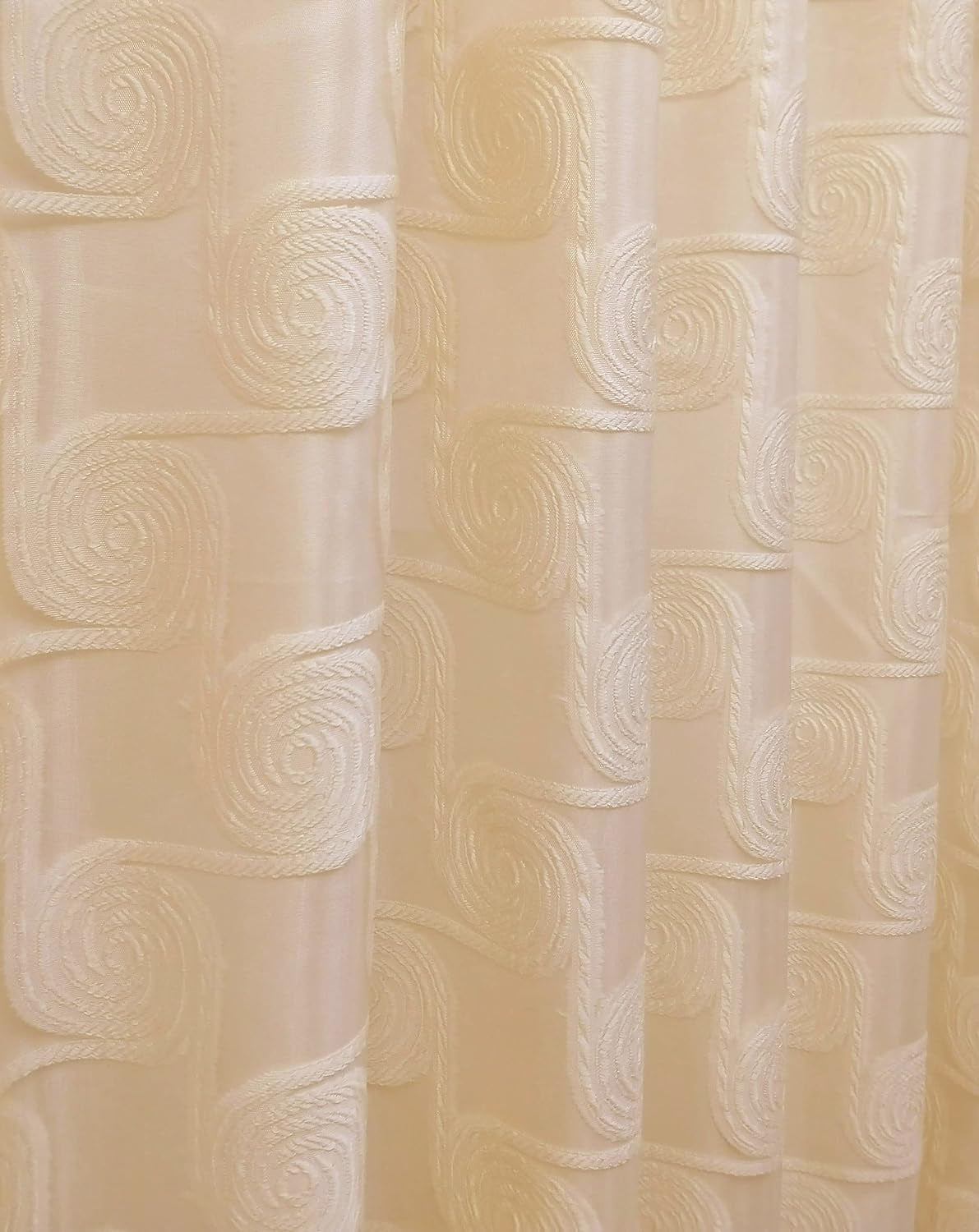 GOHD CIRCLE CYCLE. Clipped Voile. Voile Jacquard Window Curtain Drape with Attached Fancy Valance and Taffeta Backing. 2Pcs Set. Each Pc 54 Inch Wide X 84 Inch Drop + 18 Inch Valance. (COFFEE)