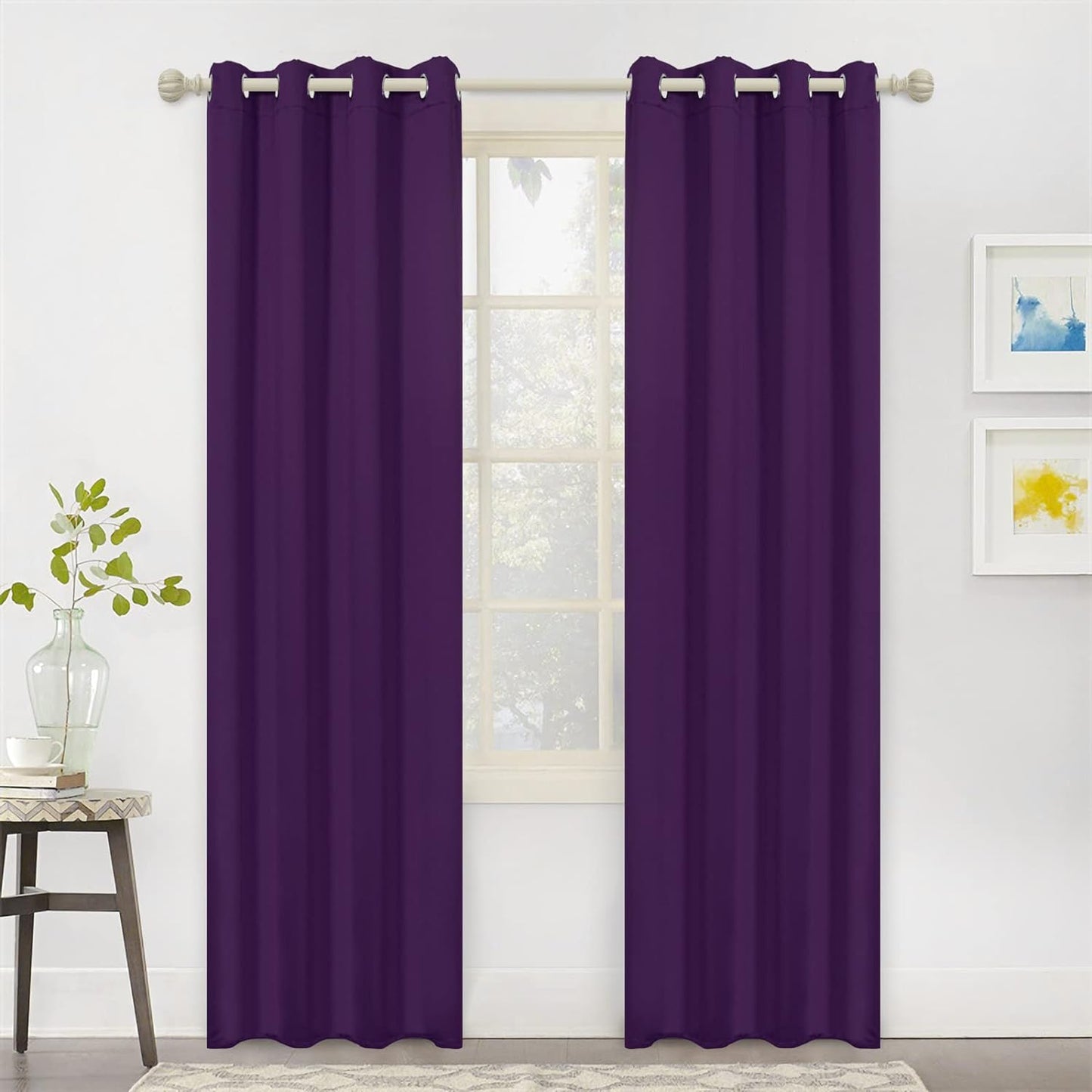 MYSKY HOME Black Curtains for Bedroom 90 Inch Long Blackout Curtains for Living Room 2 Panels Thermal Insulated Grommet Room Darkening Curtains Privacy Protect Window Drapes, 52 X 90 Inches, Black  MYSKY HOME Purple 52W X 84L 