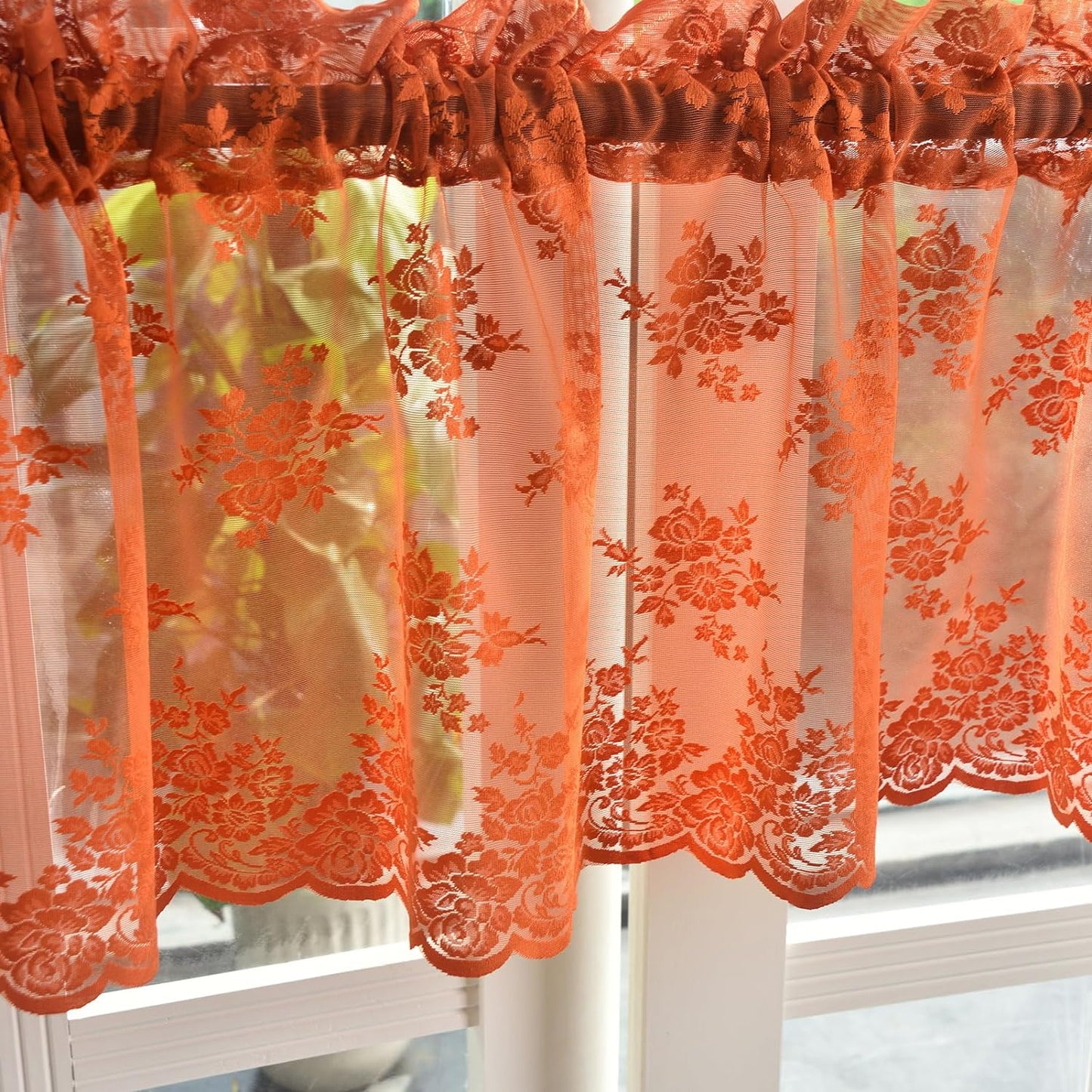Kotile Sage Green Sheer Valance Curtain for Windows, Rustic Floral Spring Sheer Window Valance Curtain 18 Inch Length, Light Filtering Rod Pocket Lace Valance, 52 X 18 Inch, 1 Panel, Sage Green  Kotile Textile Burnt Orange 52 In X 18 In (W X L) 