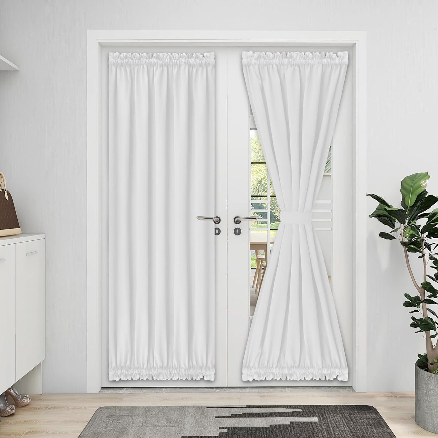 Easy-Going Blackout Door Curtains, Rod Pocket Privacy Light Filtering Sidelight Curtains French Door Curtains with Tieback, 1 Panel, 25X40 Inch, Gray  Easy-Going White W52 X L72 Inch 