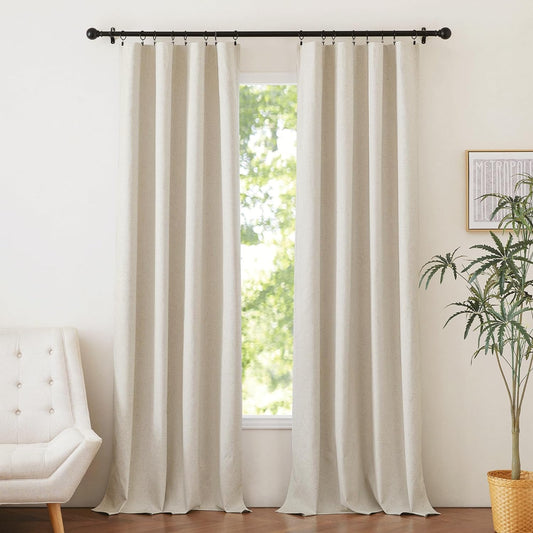 NICETOWN 100% Blackout Natural Linen Bedroom Curtains 52" Width by 95" Length 2 Panels with Thermal Insulated Liners, Farmhouse Style Keep Warm Dual Rod Pocket Window Draperies for Living Room  NICETOWN Natural W52 X L90 
