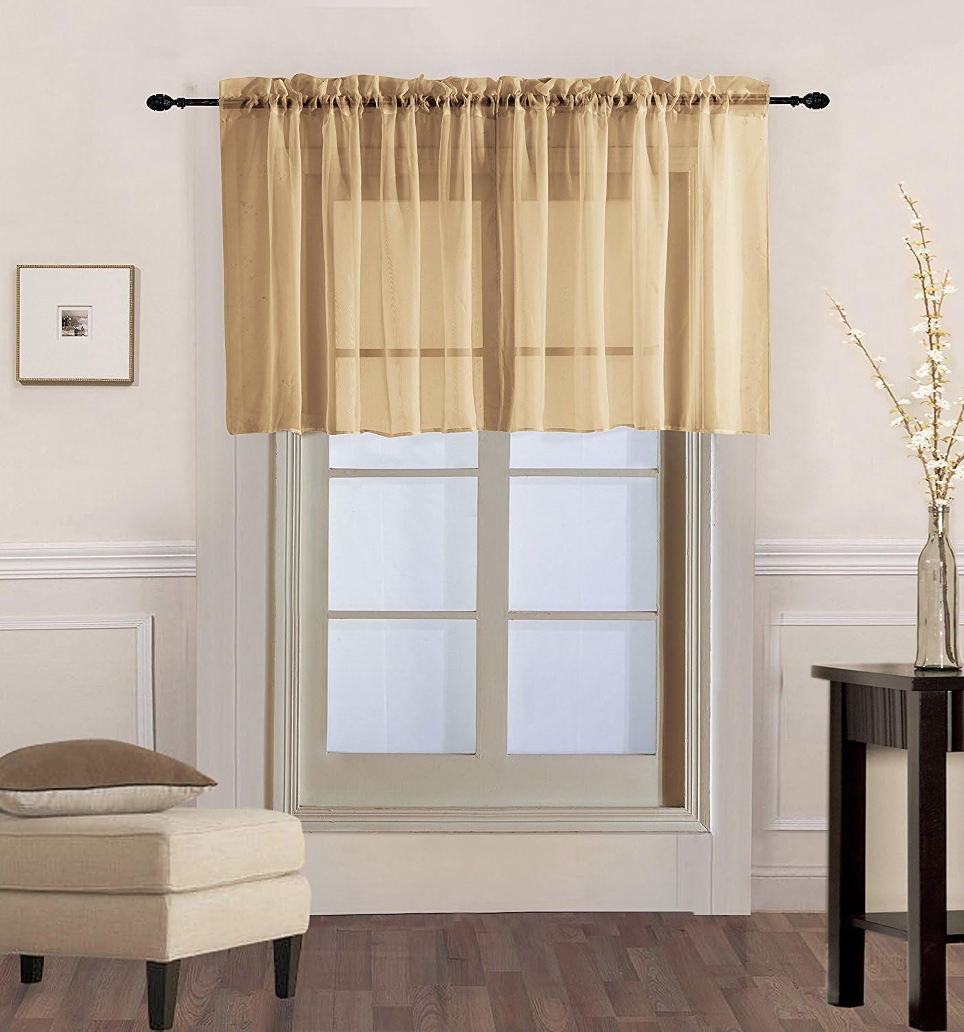 Elitehomeproducts EHP Luxury 1PC Sheer Voile Straight Valance (Fully Stitched) (54" X 14", White)