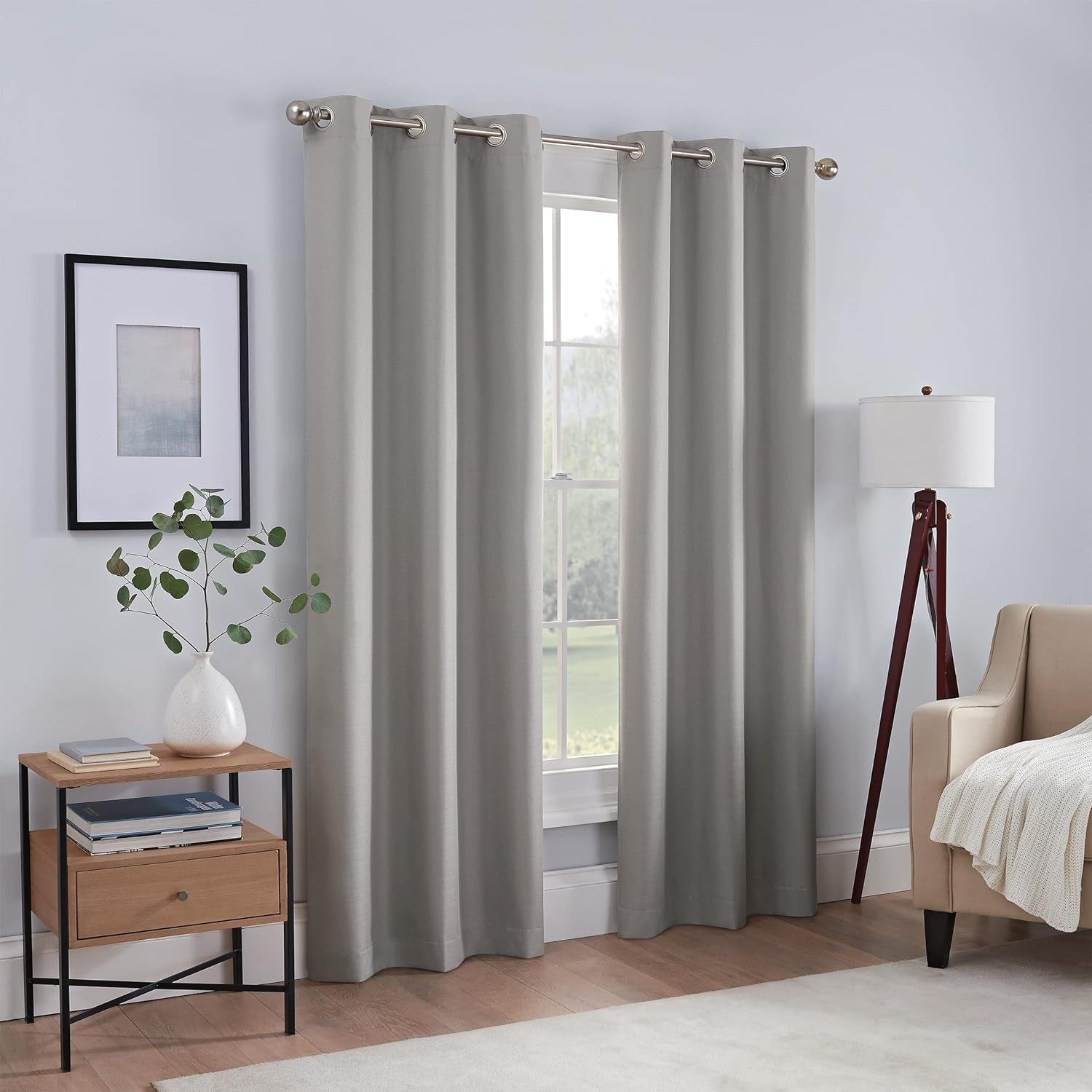 Eclipse Kylie Absolute Zero Blackout Noise Reducing Grommet Lined Window Curtains for Living Room (2 Panels), 37 in X 84 In, Grey  Keeco LLC   