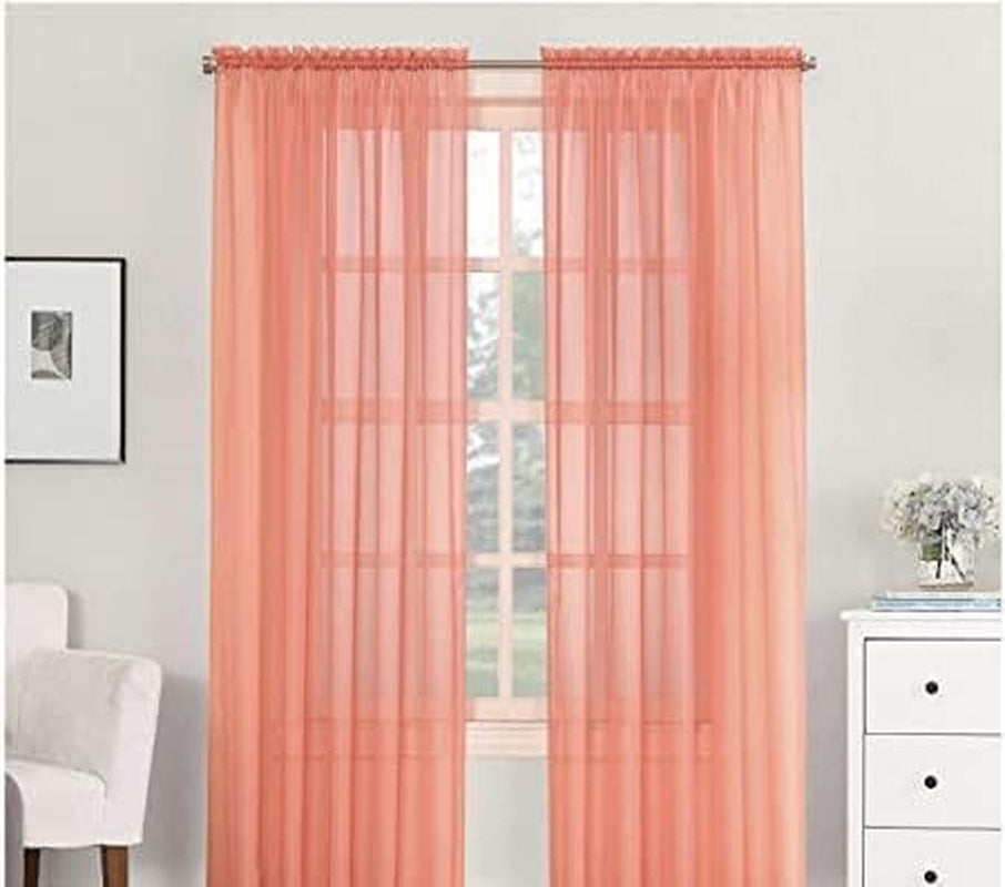 2 Piece Sheer Luxury Curtain Panel Set for Kitchen/Bedroom/Backdrop 84" Inches Long (White )  Jasmine Linen Peach  
