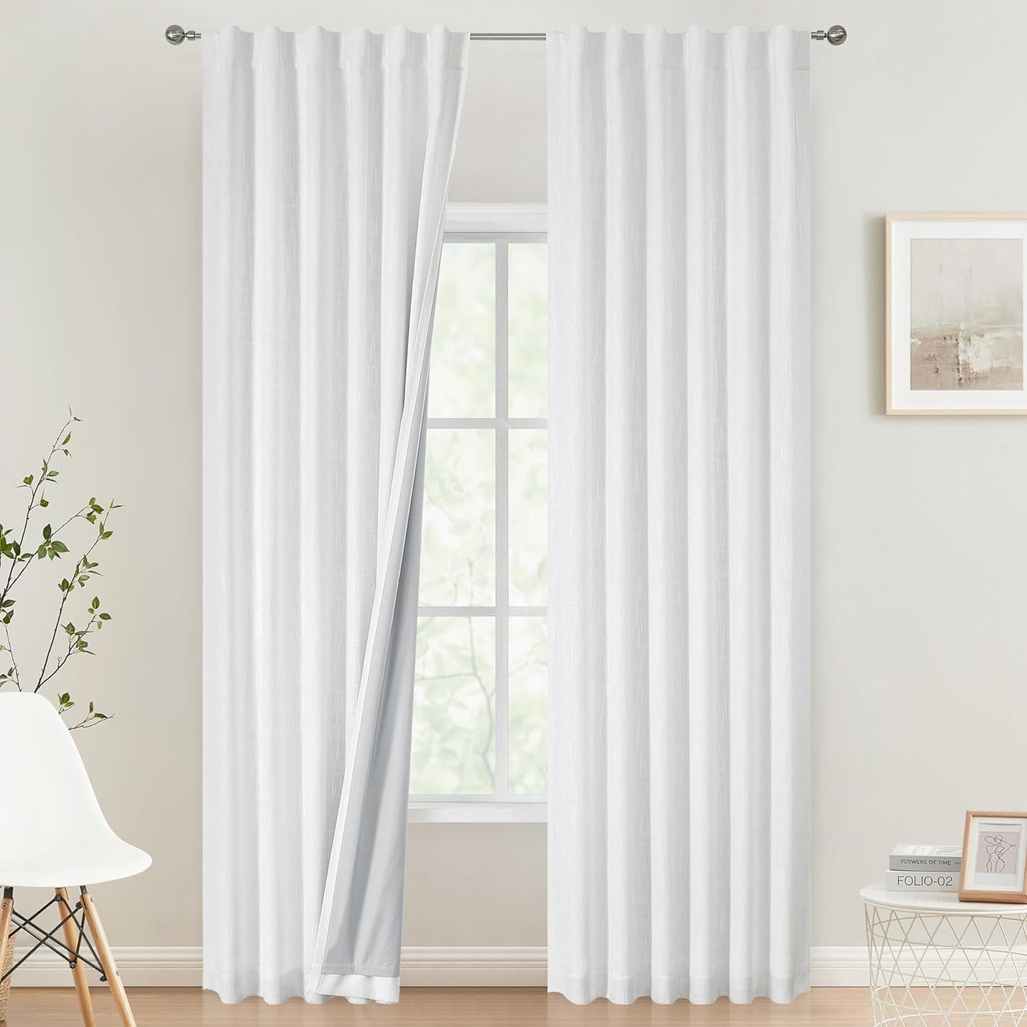 Vision Home Beige Full Blackout Curtains 84 Inch for Bedroom Living Room Darkening Farmhouse Window Treatment Panels Thermal Insulated Rod Pocket Back Tab Soundproof Linen Drapes 2 Panels 50" Wx84 L  Vision Home White 50"X84"X2 
