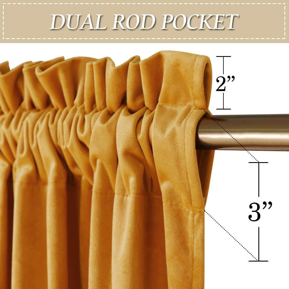 RYB HOME Velvet Curtains 84 Inches - Super Soft Home Decor Room Darkening Curtains for Living Room, Thermal Insulated Velvet Drapes for Bedroom Theatre Decoration, W52 X L84 Inch, Marigold, 2 Pcs  RYB HOME   