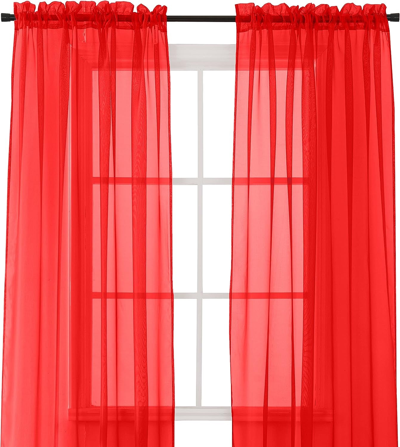 Elegant Comfort 2-Piece Sheer Panel with 2Inch Rod Pocket - Window Curtains 60-Inch Width X 84-Inch Length - Light Blue  Elegant Comfort Red 40" X 84" 