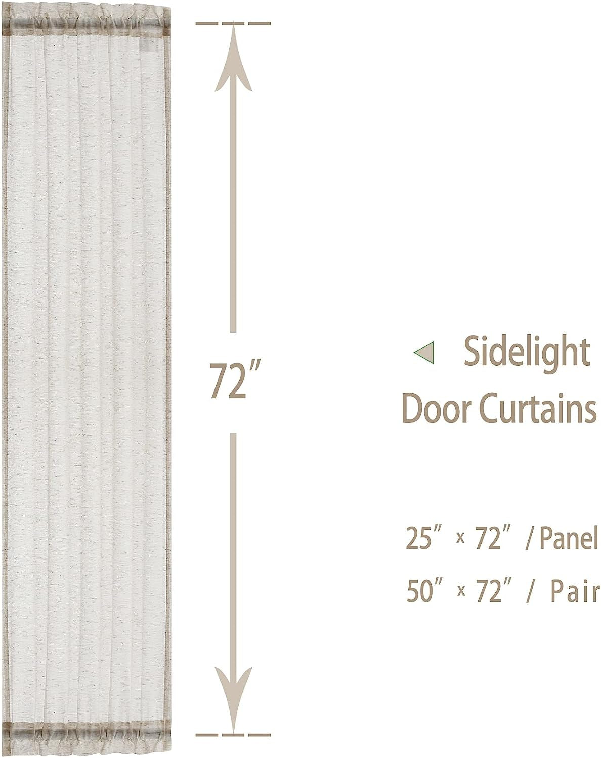 Sidelight French Door Curtains 72" Long Flax Linen Blend Sheer Panels Privacy Side Door Curtains Including Tiebacks for Sliding Glass Door Patio Windows, Natural, 25Inch Wide X 2 Pieces  Fmfunctex   