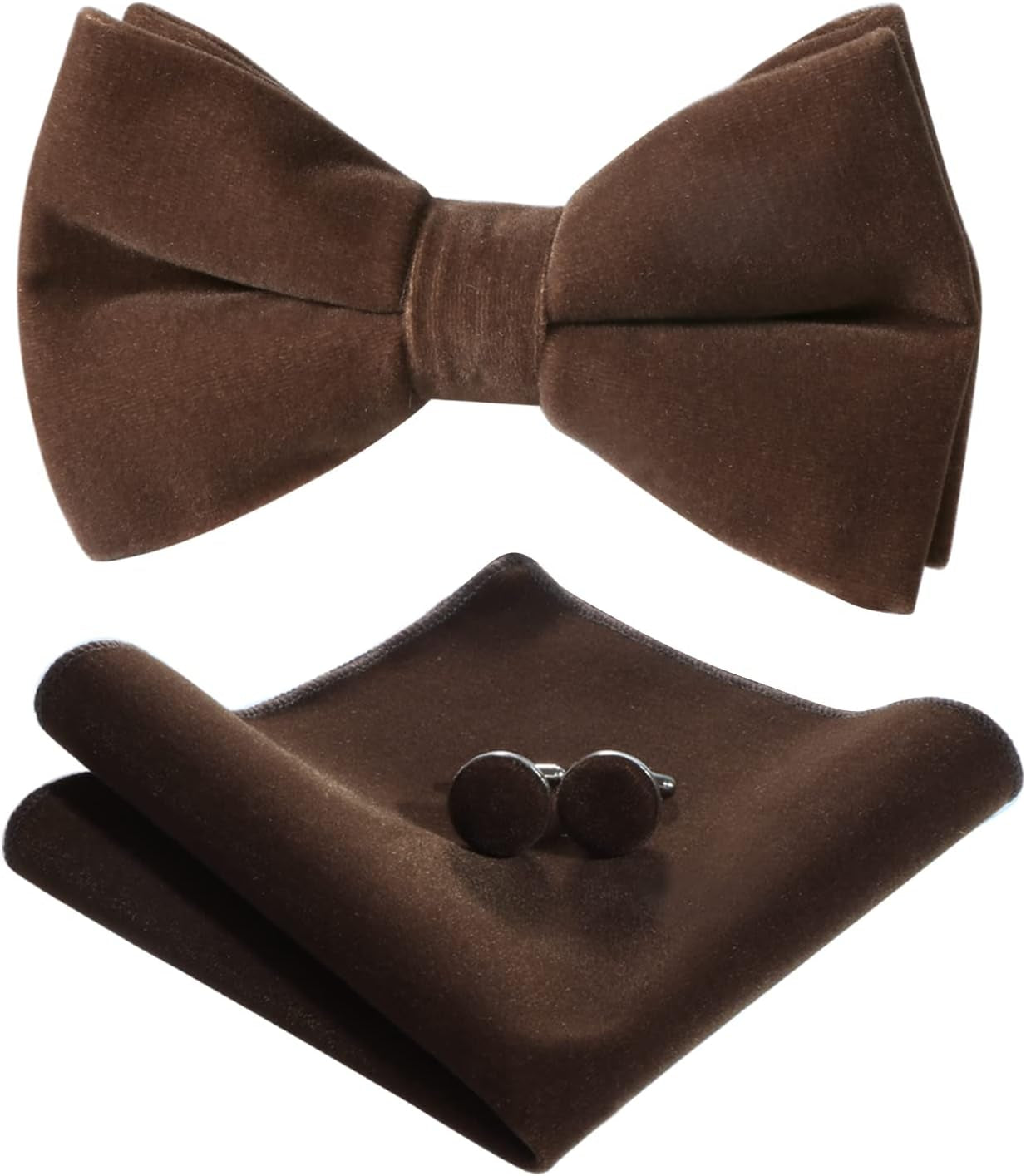 HOULIFE Men'S Pre-Tied Bowties Velvet Solid Color Adjustable Bow Tie and Pocket Square with Cufflinks for Wedding Party