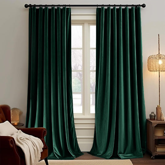 Jinchan Velvet Blackout Curtain for Living Room, Thermal Insulated Luxury Drape for Bedroom 96 Inch Long, Stylish Soft Privacy Room Darkening Window Treatment Rod Pocket 1 Panel, Emerald Green  CKNY HOME FASHION Rod Pocket | Emerald Green W52 X L120 