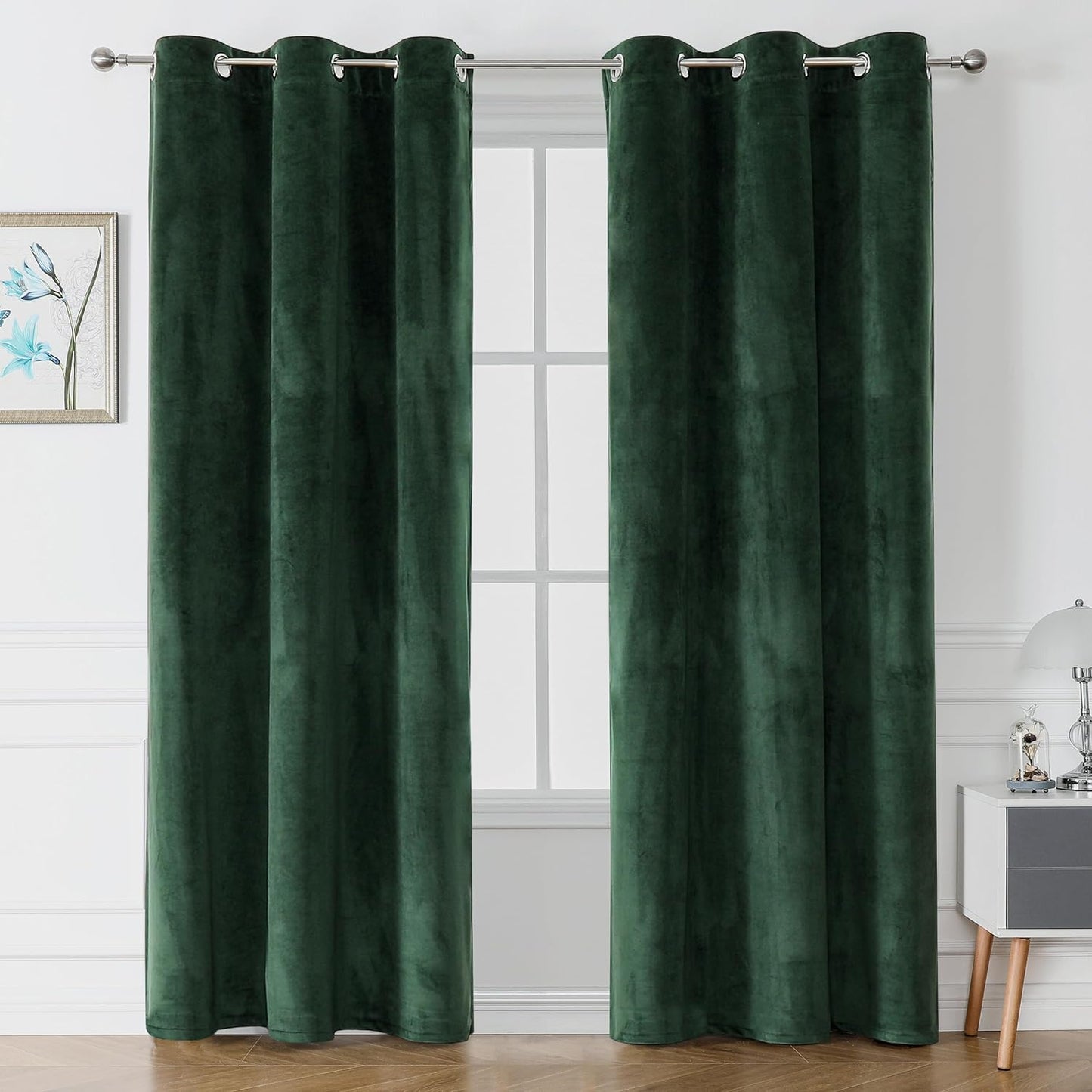 Victree Velvet Curtains for Bedroom, Blackout Curtains 52 X 84 Inch Length - Room Darkening Sun Light Blocking Grommet Window Drapes for Living Room, 2 Panels, Navy  Victree Dark Green 42 X 72 Inches 