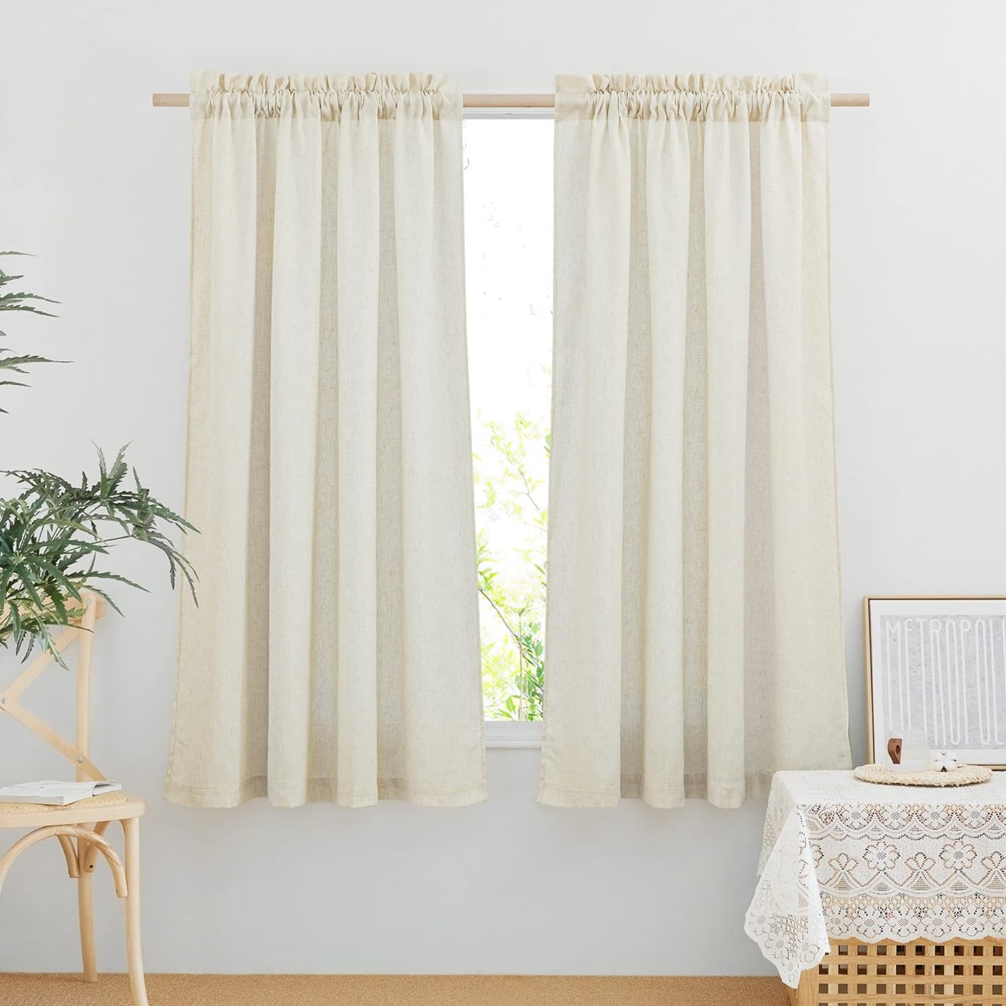 NICETOWN Natural Linen Curtains & Drapes for Windows 84 Inch Long, Rod Pocket Thick Flax Semi Sheer Privacy Assured with Light Filtering for Bedroom/Living Room, W55 X L84, 2 Pieces  NICETOWN Off White W55 X L63 