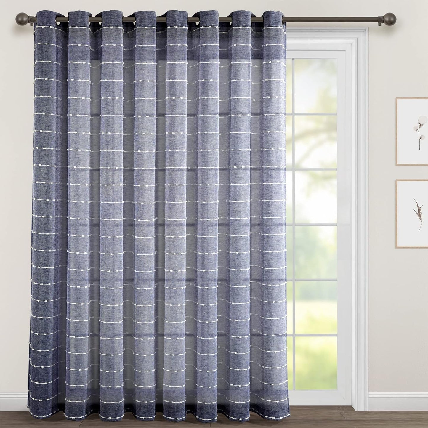 Lush Decor Farmhouse Textured Grommet Sheer Window Curtain Panel Pair, 38"W X 95"L, Gray  Triangle Home Fashions Navy Single 115"W X 84"L