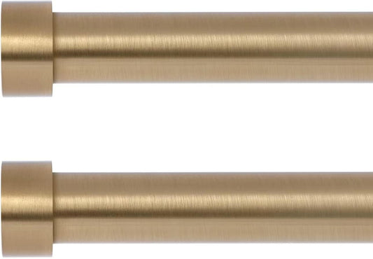 OLV 2 Pack Gold Rods for Window 28-48 Inch, Adjustable Single Window Curtain Rods with End Cap Design Finials,Drapery Rods of Window Treatment,1 Inch Diameter,Warm Gold