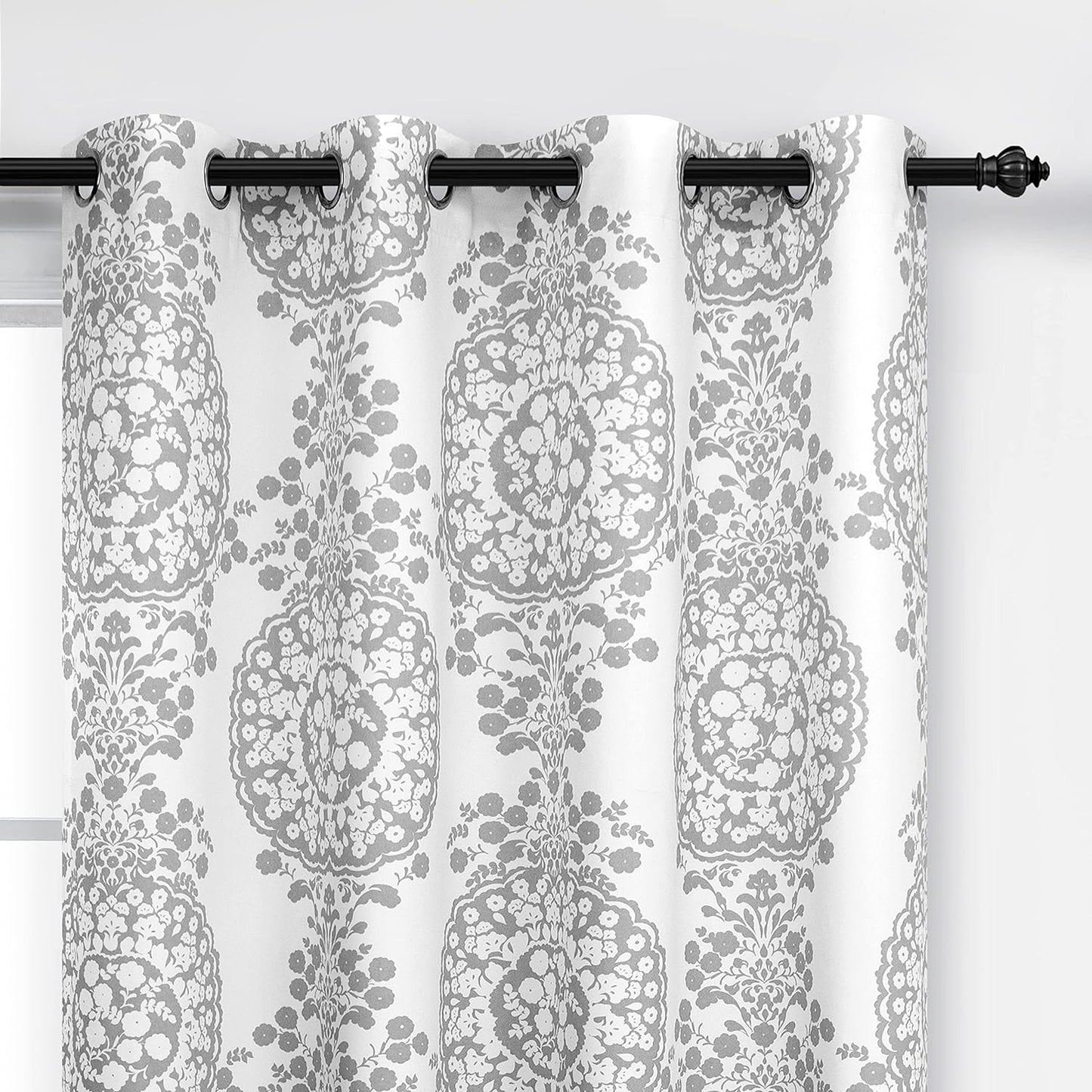 Driftaway Damask Curtains for Kitchen Bathroom Laundry Room Small Windows Floral Damask Medallion Patterned Adjustable Tie up Curtain Single 45 Inch by 63 Inch Dusty Blue  DriftAway Grey 50"X84"︱1 Panel 