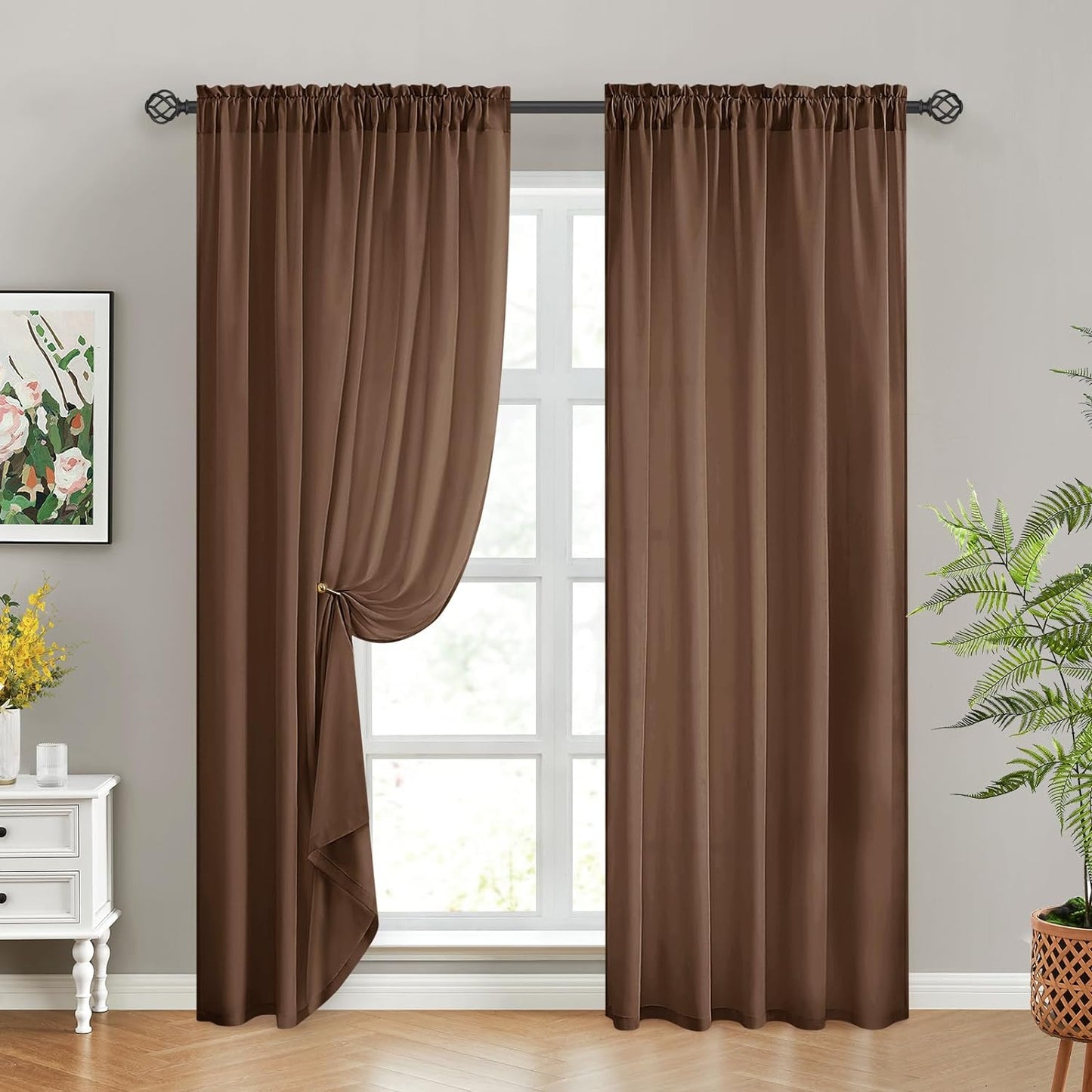 HOMEIDEAS Non-See-Through White Privacy Sheer Curtains 52 X 84 Inches Long 2 Panels Semi Sheer Curtains Light Filtering Window Curtains Drapes for Bedroom Living Room  HOMEIDEAS Brown W52" X L96" 