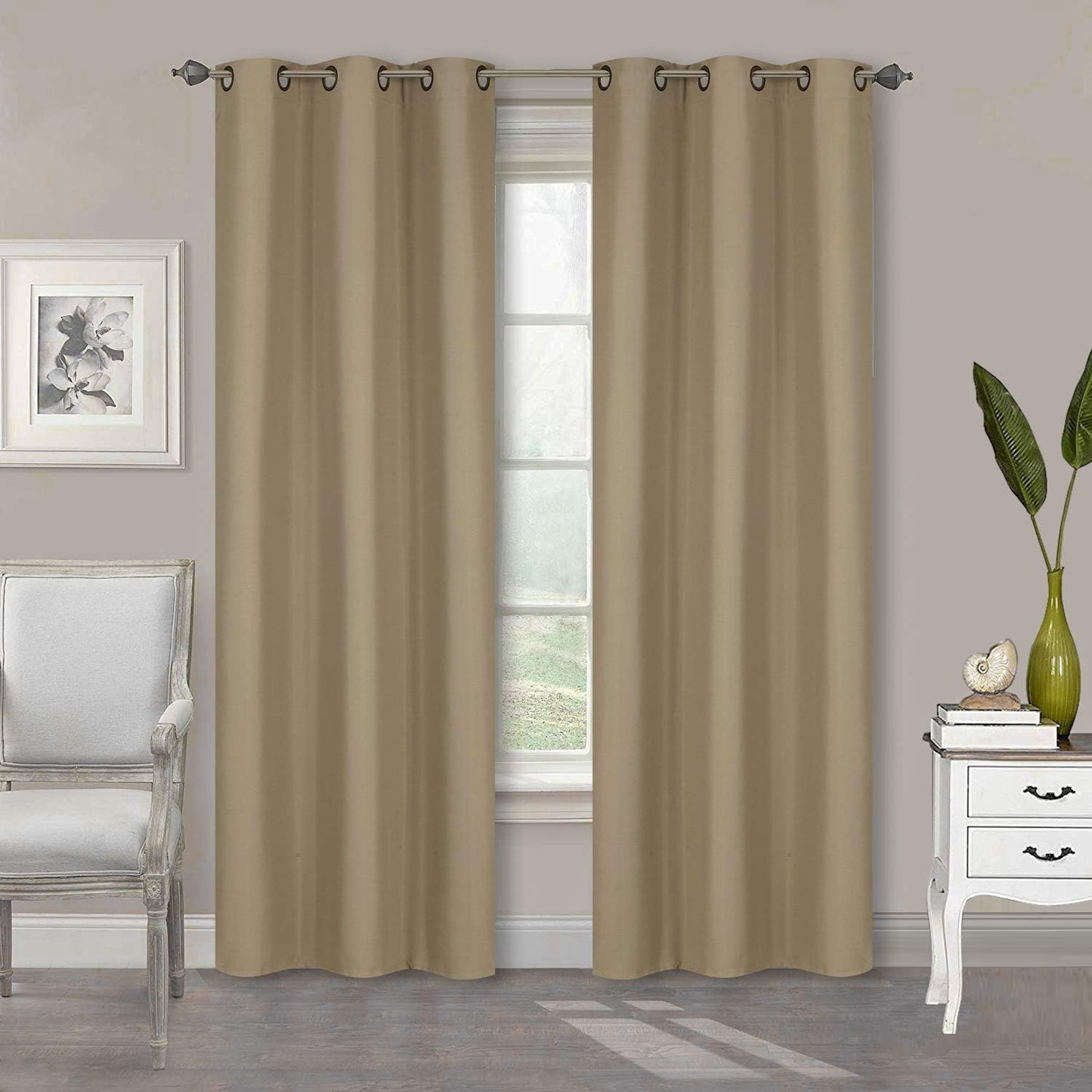 Home Collection 2 Panels 100% Blackout Curtain Set Solid Color with Rod Pocket Grommet Drapes for Kitchen, Dinning Room, Bathroom, Bedroom,Living Room Window New (74” Wide X 62” Long, Ivory)  Kids Zone home Linen Tan 74” Wide X 83” Long 
