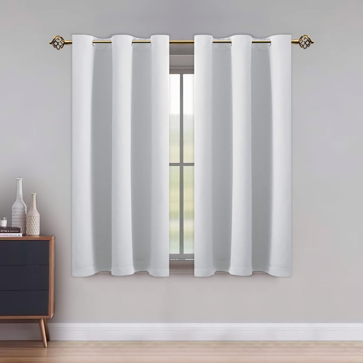 LUSHLEAF Blackout Curtains for Bedroom, Solid Thermal Insulated with Grommet Noise Reduction Window Drapes, Room Darkening Curtains for Living Room, 2 Panels, 52 X 63 Inch Grey  SHEEROOM Greyish White 42 X 45 Inch 
