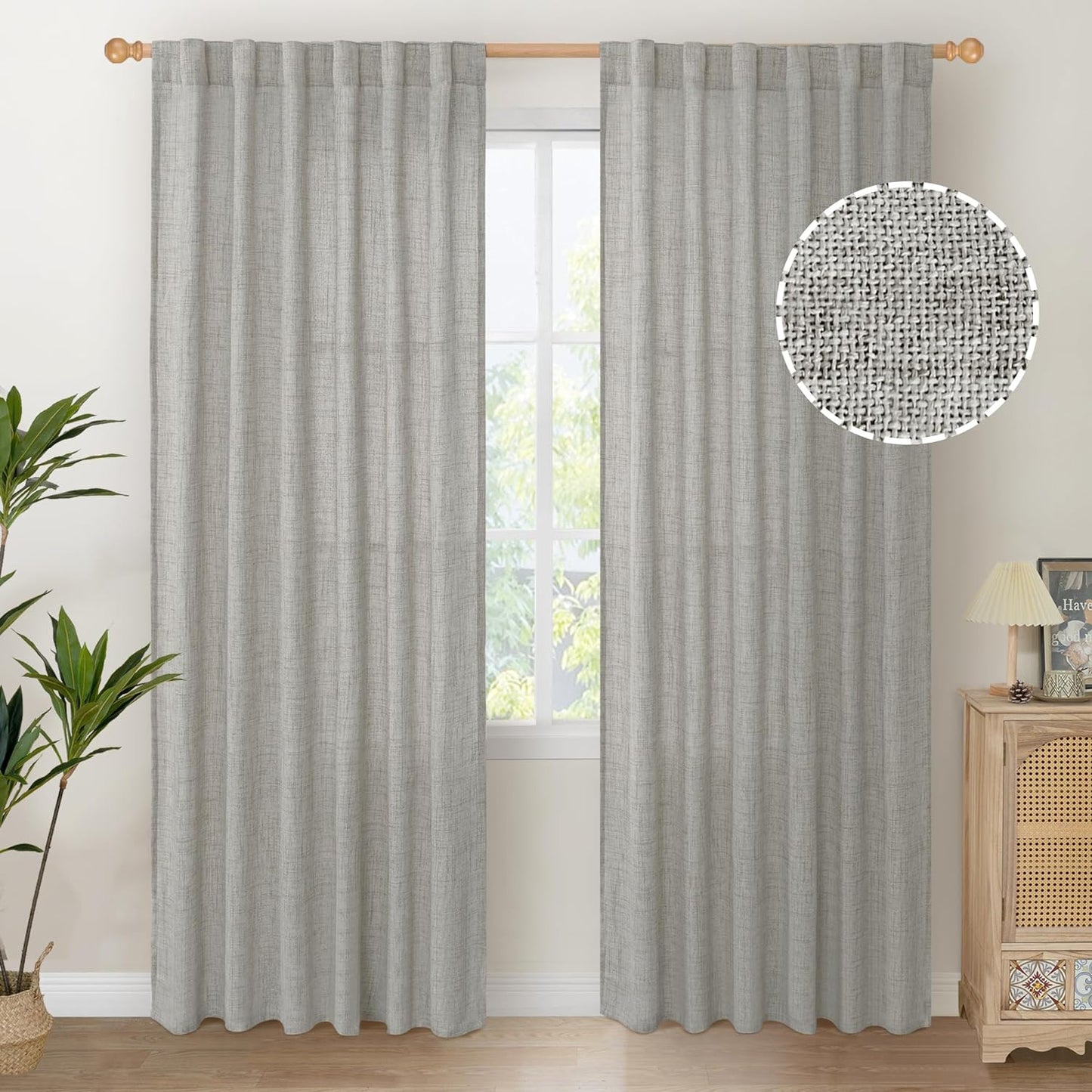 Youngstex Natural Linen Curtains 72 Inch Length 2 Panels for Living Room Light Filtering Textured Window Drapes for Bedroom Dining Office Back Tab Rod Pocket, 52 X 72 Inch  YoungsTex Dark Grey 52W X 84L 