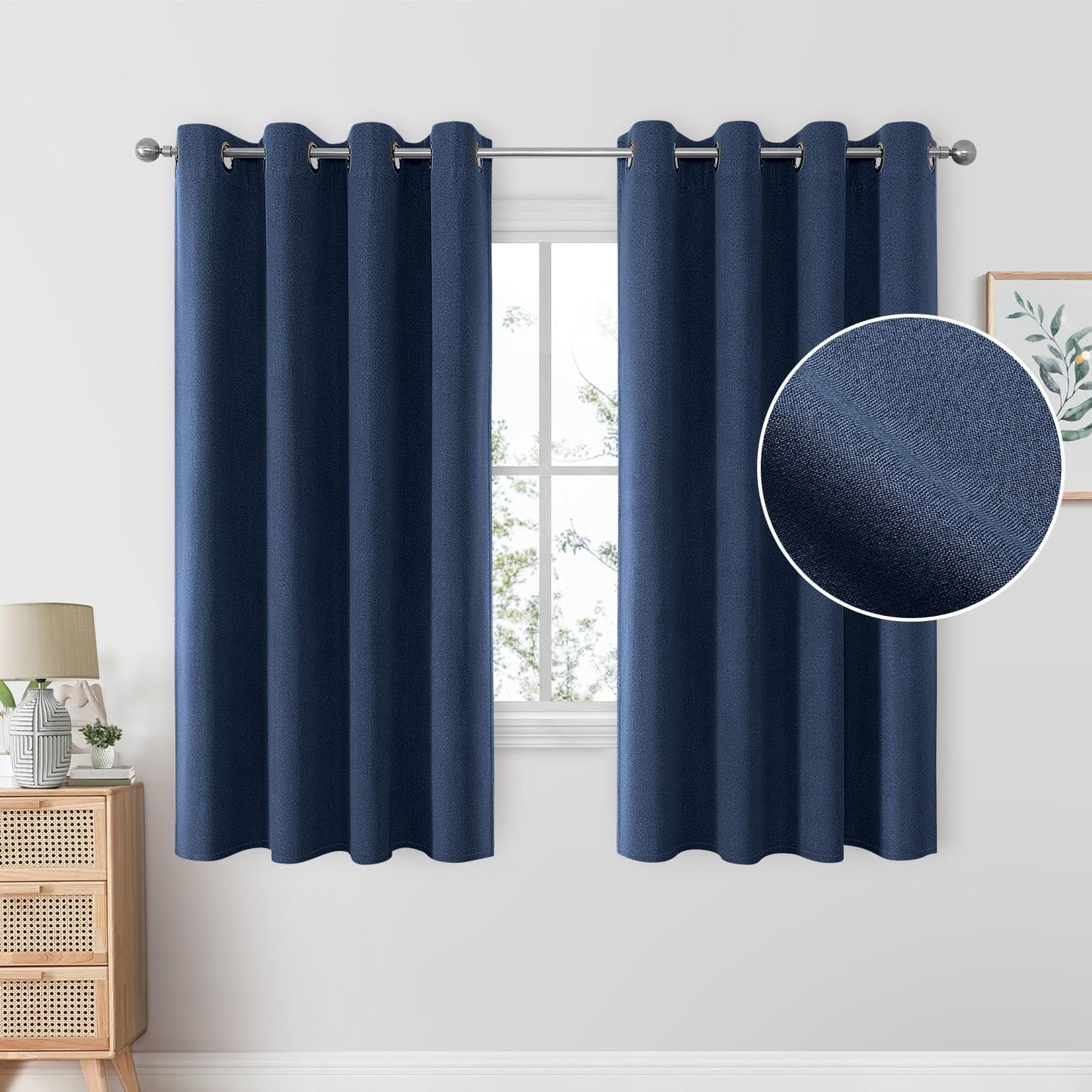 HOMEIDEAS 100% Blush Pink Linen Blackout Curtains for Bedroom, 52 X 84 Inch Room Darkening Curtains for Living, Faux Linen Thermal Insulated Full Black Out Grommet Window Curtains/Drapes  HOMEIDEAS Navy Blue W52" X L63" 