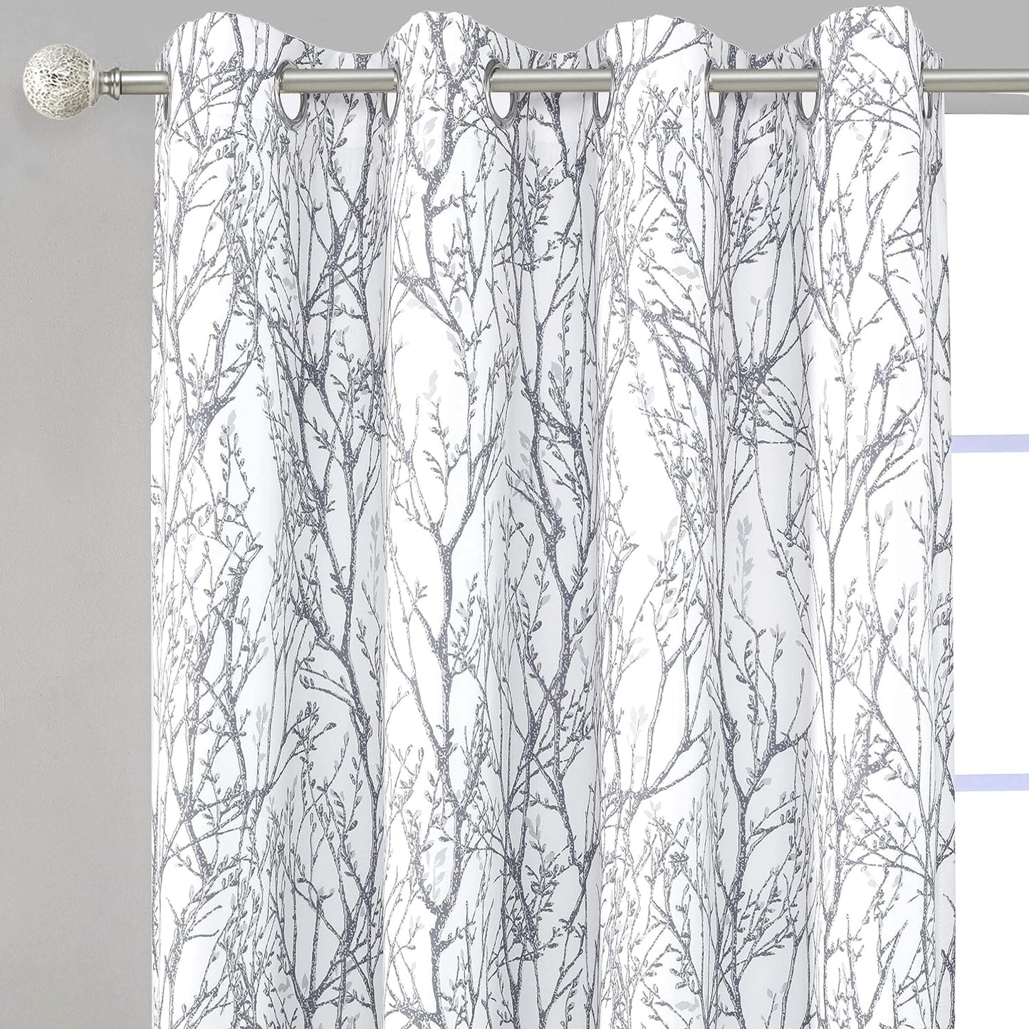 Driftaway Gray White Tree Branch Blackout Curtains for Bedroom Curtains 84 Inch Length 2 Panels Set Grey Branch Lined Window Treatment Thermal Grommet Top Curtain for Living Room Winter Warm Curtain  DriftAway Tree Branch-Gray 50"X84" 
