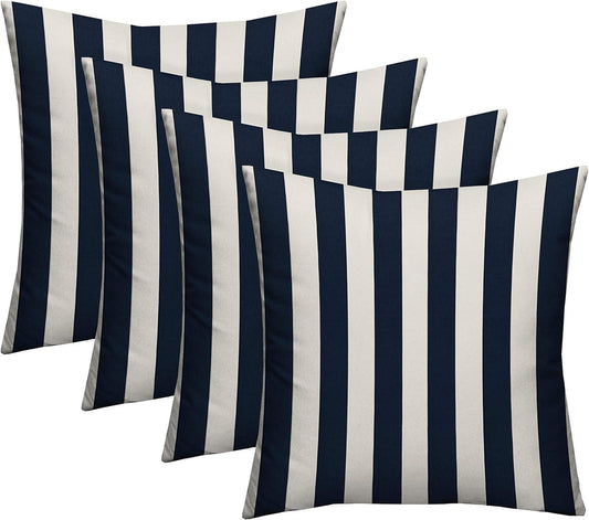 RSH Décor Set of 4 - Indoor/Outdoor Navy & White Cabana Stripe Decorative Square Throw/Toss Pillow - Choose Size and Choose Color