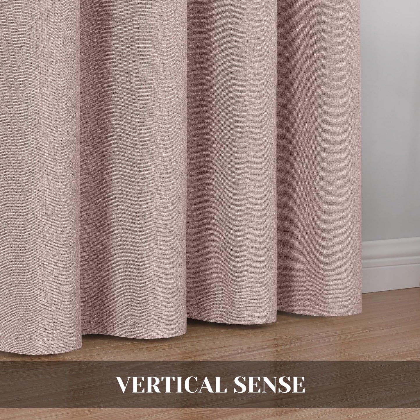 HOMEIDEAS 100% Blush Pink Linen Blackout Curtains for Bedroom, 52 X 84 Inch Room Darkening Curtains for Living, Faux Linen Thermal Insulated Full Black Out Grommet Window Curtains/Drapes  HOMEIDEAS   