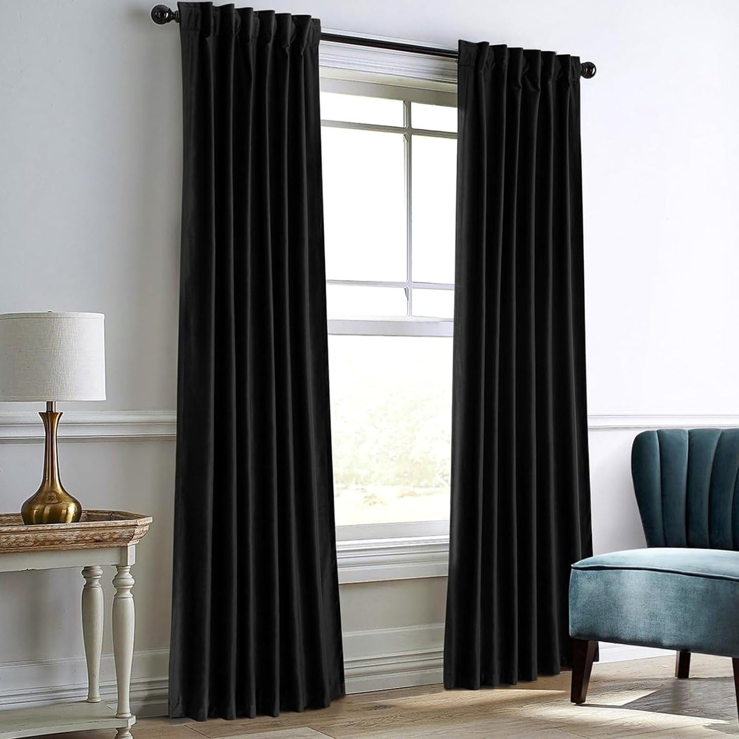 Dreaming Casa Royal Blue Velvet Room Darkening Curtains for Living Room Thermal Insulated Rod Pocket Back Tab Window Curtain for Bedroom 2 Panels 102 Inches Long, 42" W X 102" L  Dreaming Casa Black 2 X (42"W X 96"L) 