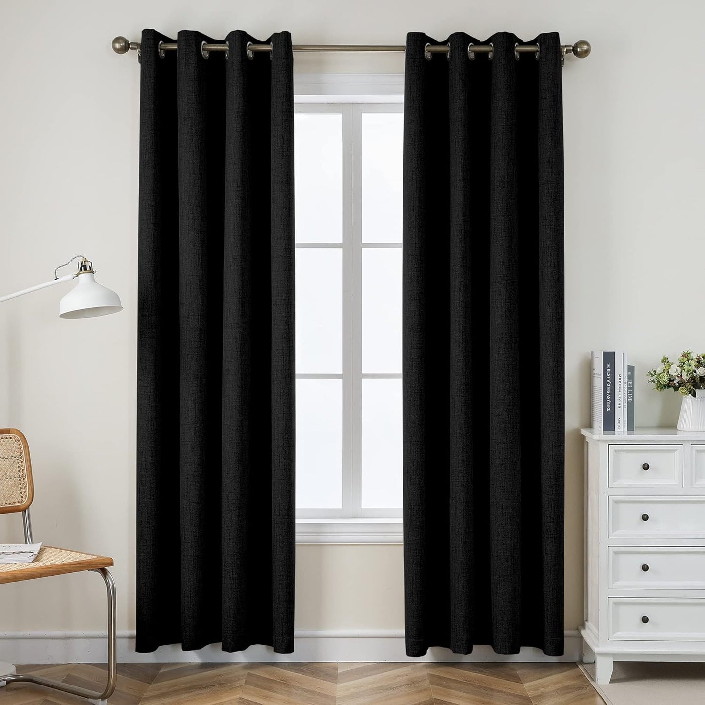 CUCRAF Full Blackout Window Curtains 84 Inches Long,Faux Linen Look Thermal Insulated Grommet Drapes Panels for Bedroom Living Room,Set of 2(52 X 84 Inches, Light Khaki)  CUCRAF Black 52 X 108 Inches 