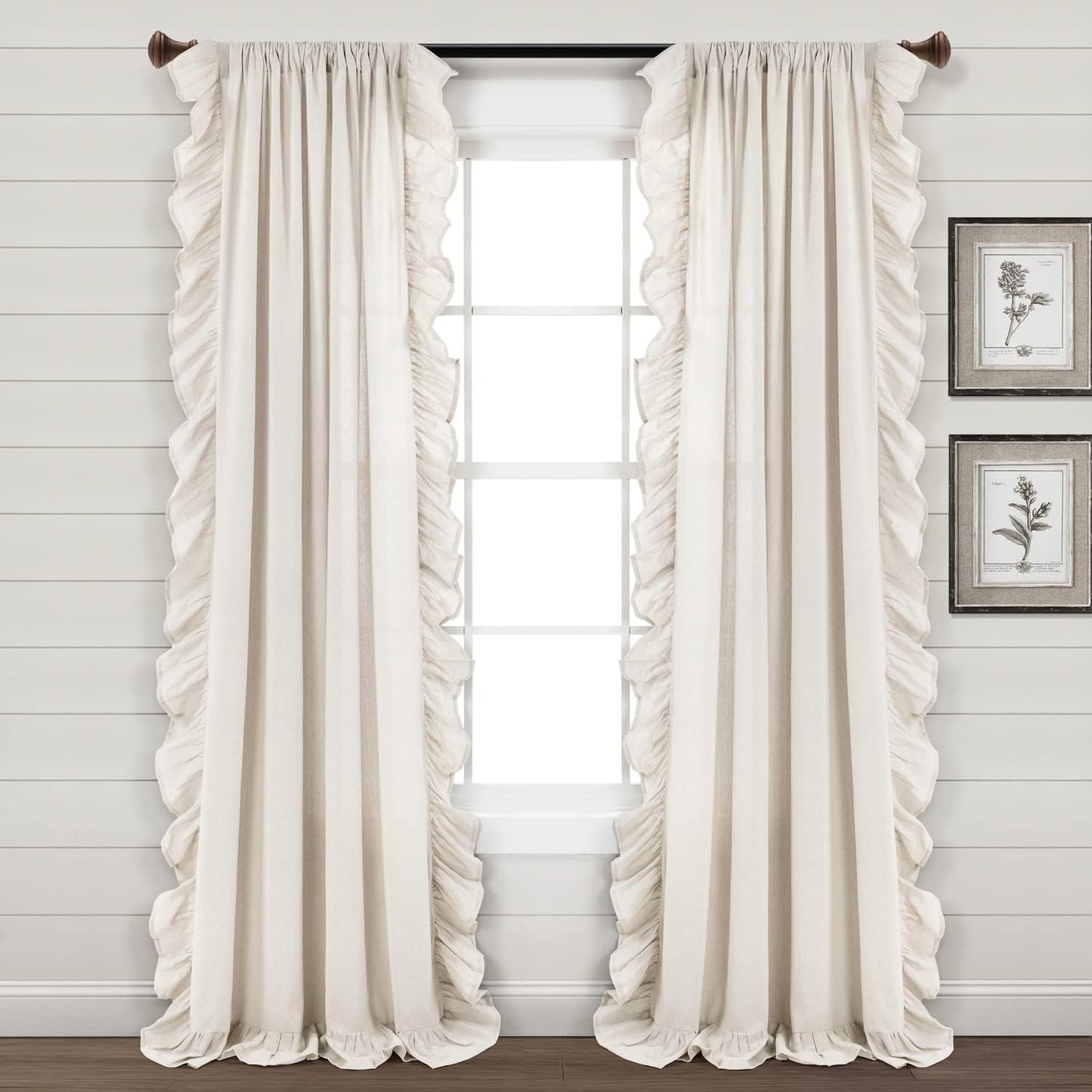 Lush Decor Linen Ruffle Window Curtain Panel (Single Panel), 84" L X 54" W, Linen  Triangle Home Fashions Off-White 54"W X 95"L 
