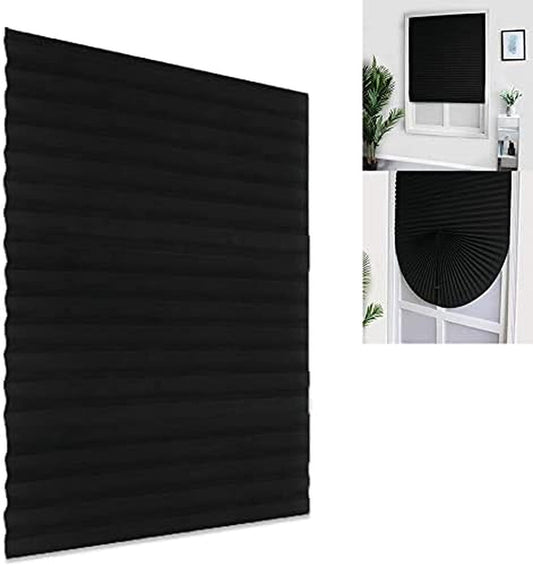 Blackout Roller Window Shades, No Drilling Temporary Cordless Blinds Light Filtering Fabric Pleated Paper Shades for Indoor Window Covers, Easy to Cut, 35.5" W X 70.9" L (Black)