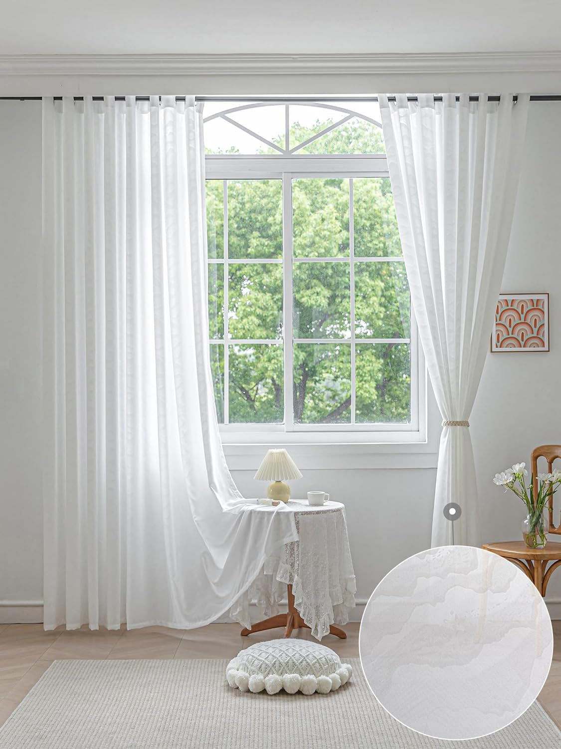 Avigers White Cloud Pattern Sheer Curtains for Living Room 84 Inch Length 2 Panels Set, Grommet Top Semitransparent Balance Privacy & Light Vertical Sheer Drapes for Bedroom, W52 X L84