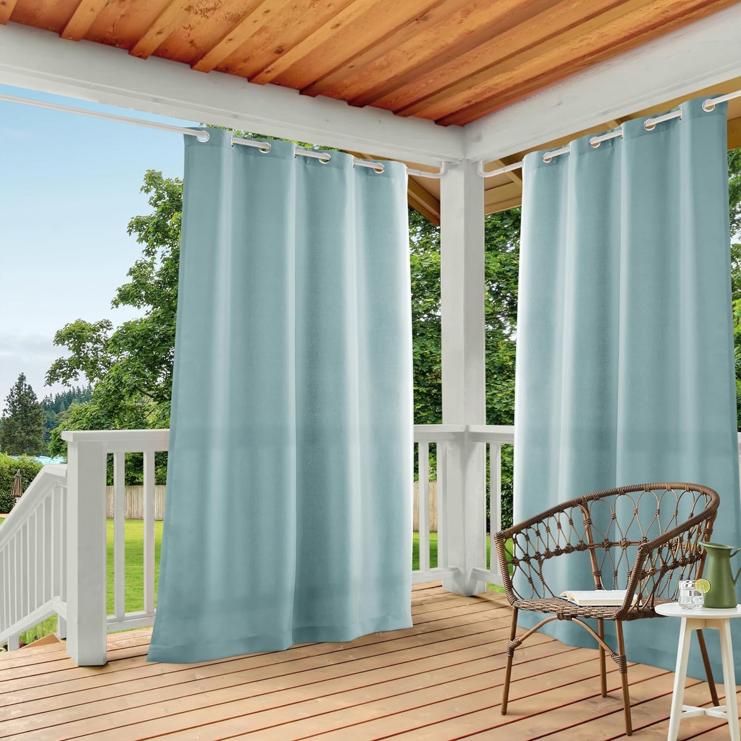Exclusive Home Cabana Solid Indoor/Outdoor Light Filtering Grommet Top Curtain Panel, 54"X84", Natural, Set of 2  Exclusive Home Curtains Blue 54X108 