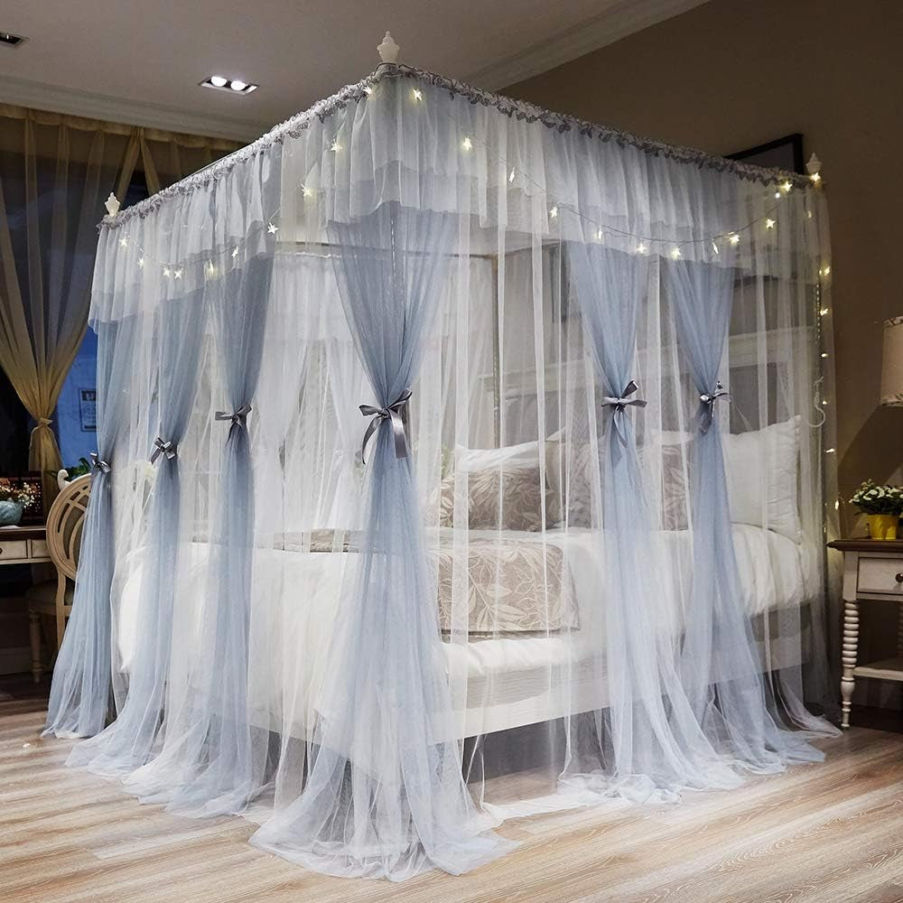 Joyreap 4 Corners Post Canopy Bed Curtain for Girls & Adults - Royal Luxurious Cozy Drapes - Cute Princess Bedroom Decoration Accessories (White, 59" W X 78" L, Full/Queen)  Joyreap Gray  White King- 86"W*78"L*82"H 