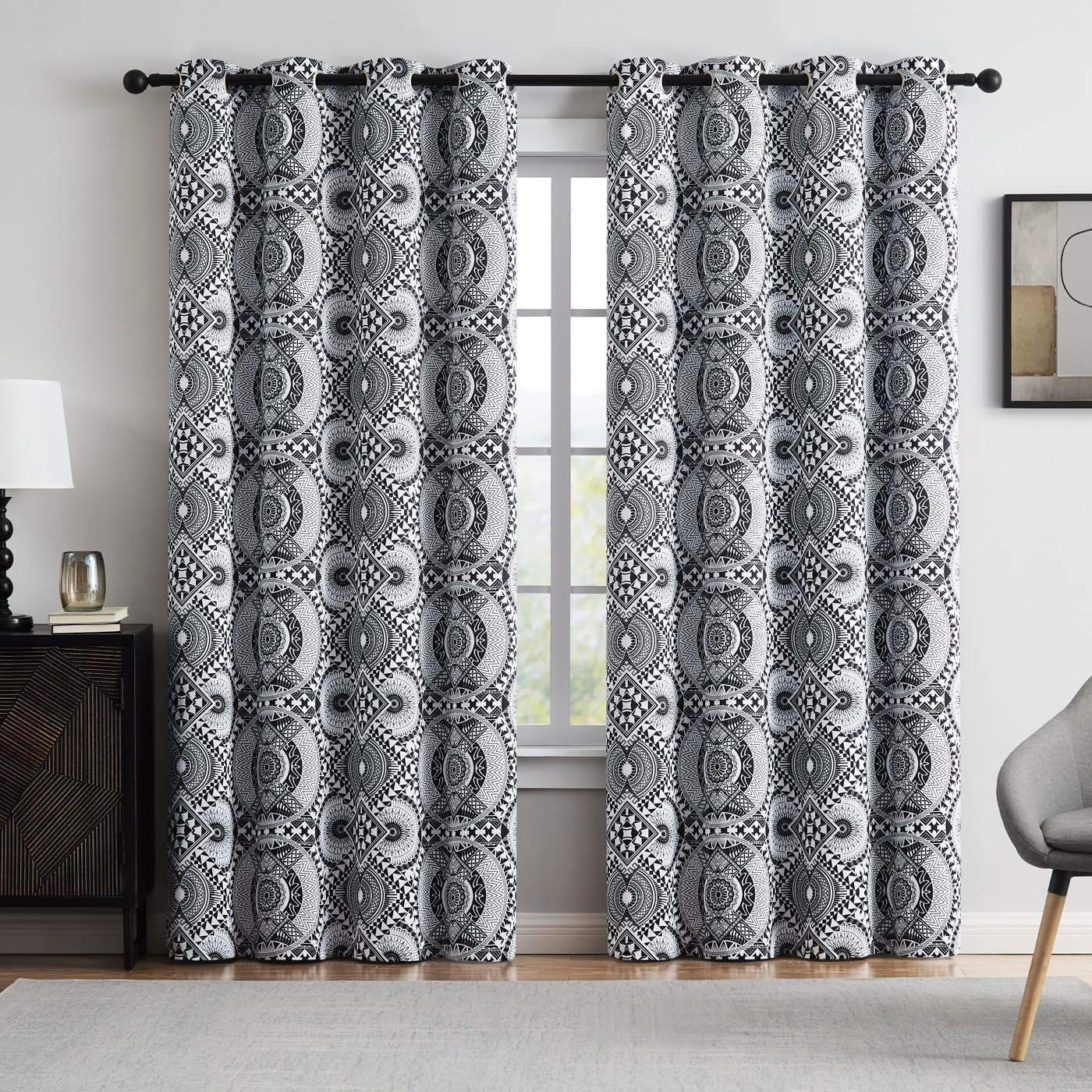 Metallic Geo Blackout Curtain Panels for Bedroom Thermal Insulated Light Blocking Foil Trellis Moroccan Window Treatments Diamond Grommet Drapes for Living-Room, Set of 2, 50" X 84", Beige/Gold  ugoutry Ethic Black 50"X84"X2 