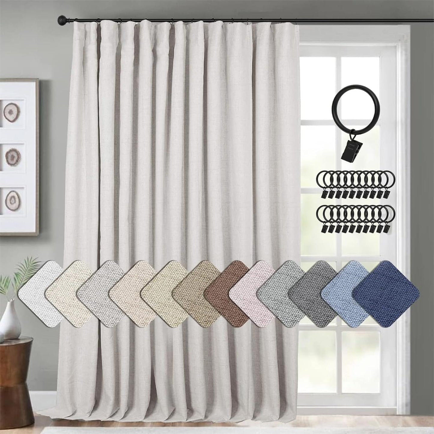 INOVADAY Linen Blackout Curtains 96 Inches Long, Thermal Insulated Black Out Curtains & Drapes for Living Room Bedroom (W50 X L96 1 Panels, Beige)  INOVADAY Beige 100"W X 84"L 
