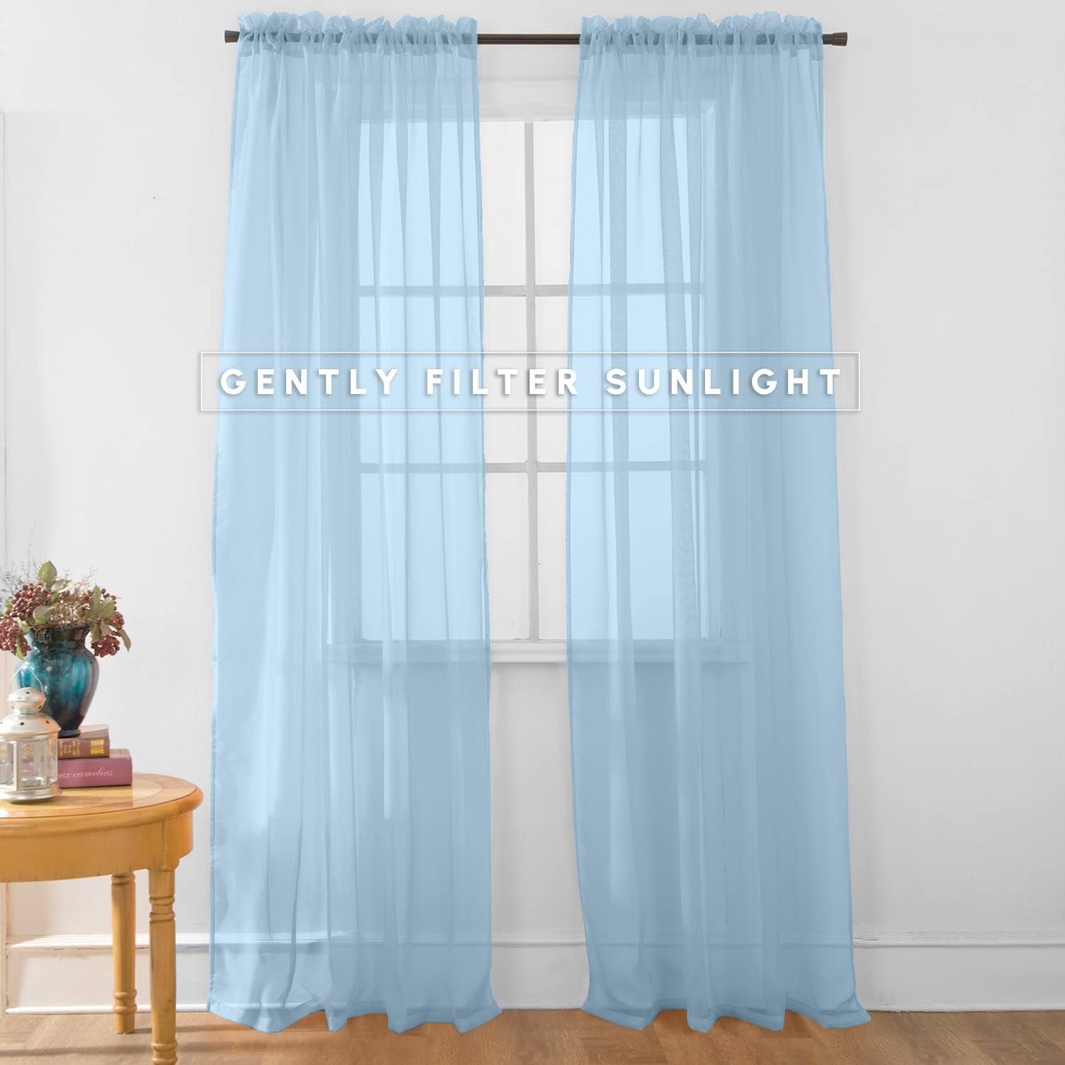 Elegant Comfort 2-Piece Sheer Panel with 2Inch Rod Pocket - Window Curtains 60-Inch Width X 84-Inch Length - Light Blue  Elegant Comfort   