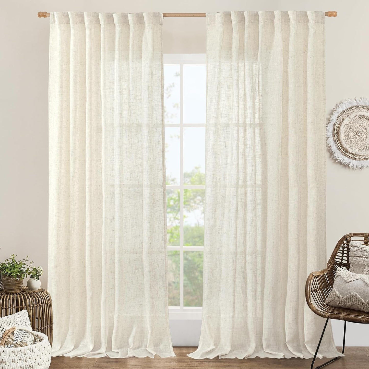 LAMIT Natural Linen Blended Curtains for Living Room, Back Tab and Rod Pocket Semi Sheer Curtains Light Filtering Country Rustic Drapes for Bedroom/Farmhouse, 2 Panels,52 X 108 Inch, Linen  LAMIT Natural 60W X 84L 