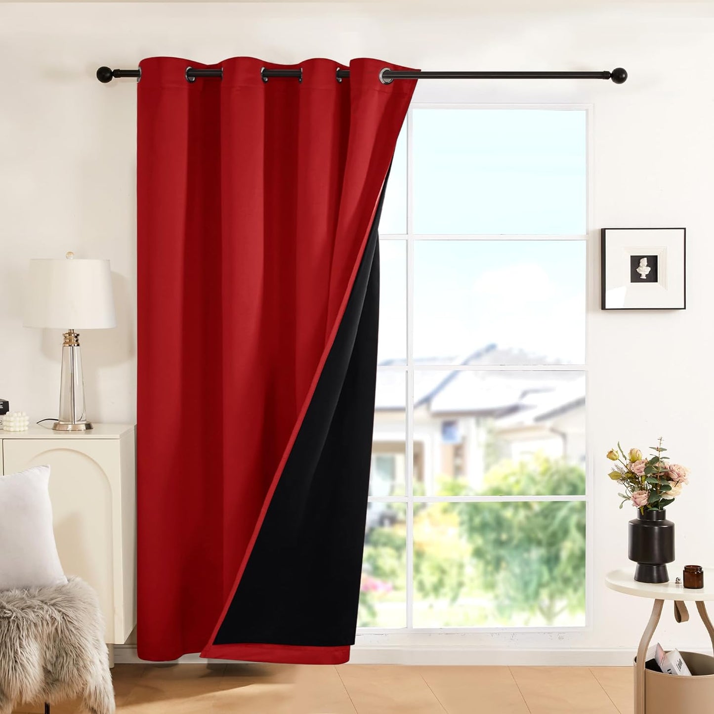 Deconovo 100% White Blackout Curtains, Double Layer Sliding Door Curtain for Living Room, Extra Wide Room Divder Curtains for Patio Door (100W X 84L Inches, Pure White, 1 Panel)  DECONOVO Bright Red 52W X 84L Inch 