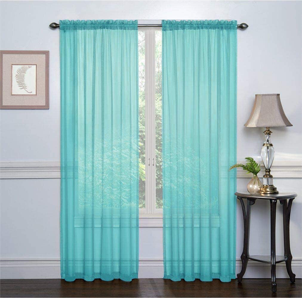 Goodgram 2 Pack: Basic Rod Pocket Sheer Voile Window Curtain Panels - Assorted Colors (White, 84 In. Long)  Goodgram Turquoise Contemporary 95 In. Long