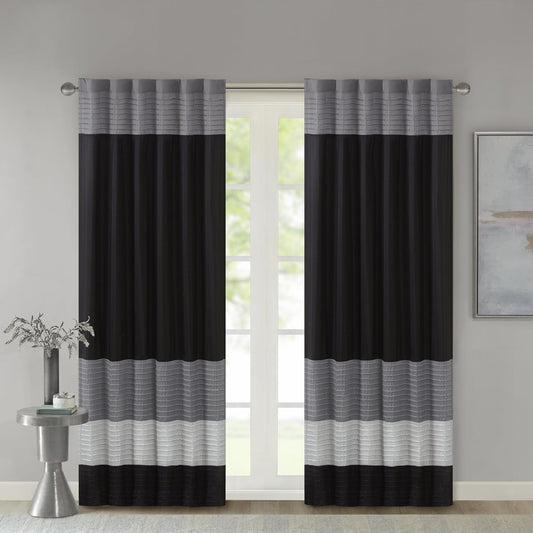 Madison Park Amherst Single Panel Faux Silk Rod Pocket Curtain with Privacy Lining for Living Room, Window Drape for Bedroom and Dorm, 50X84, Black  Madison Park Black 84"X50" 