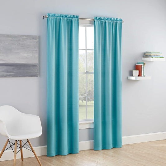 Eclipse Tricia Modern Room Darkening Thermal Rod Pocket Window Curtains for Bedroom (2 Panels), 26 in X 84 In, Turquoise  Keeco LLC   