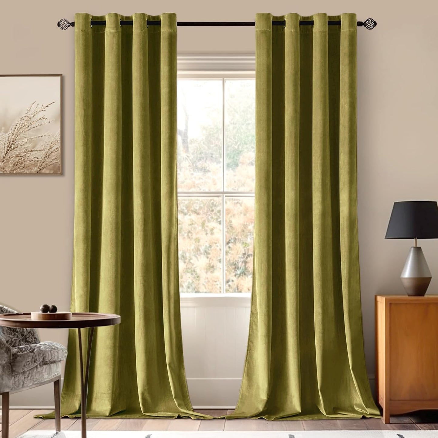 MIULEE Velvet Curtains Olive Green Elegant Grommet Curtains Thermal Insulated Soundproof Room Darkening Curtains/Drapes for Classical Living Room Bedroom Decor 52 X 84 Inch Set of 2  MIULEE Moss Green W52 X L96 
