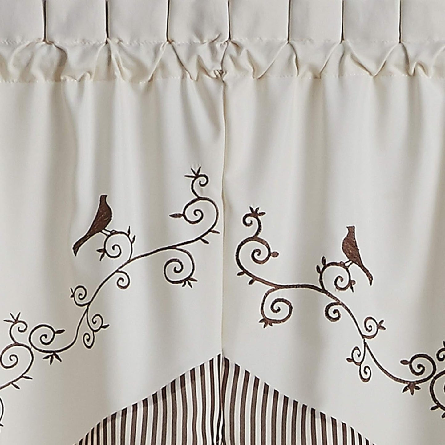 CHF Birds Kitchen Curtain, 58" W X L, 30 in Swag Pair, Chocolate