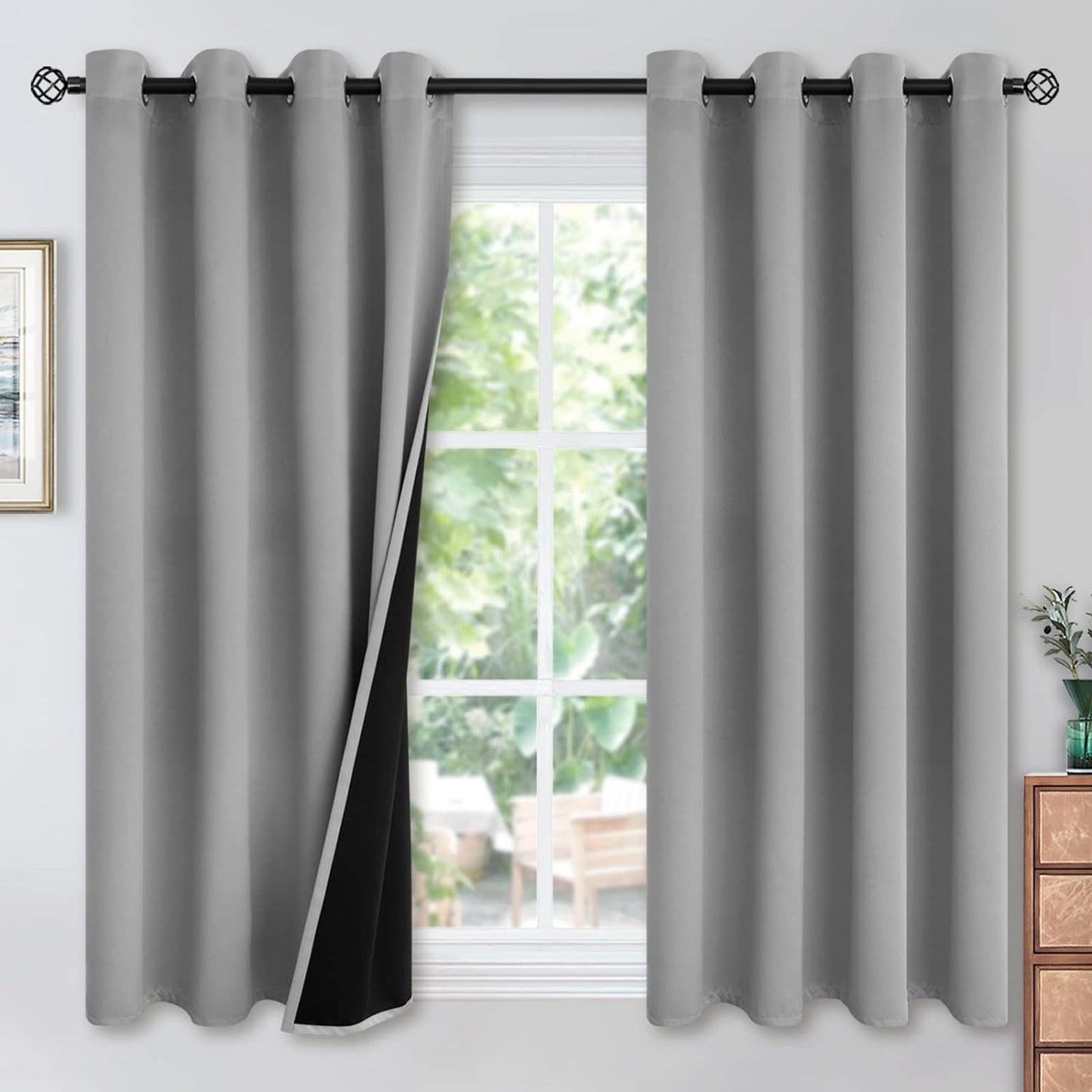 Youngstex Black 100% Blackout Curtains 63 Inches for Bedroom Thermal Insulated Total Room Darkening Curtains for Living Room Window with Black Back Grommet, 2 Panels, 42 X 63 Inch  YoungsTex Light Grey 52W X 45L 