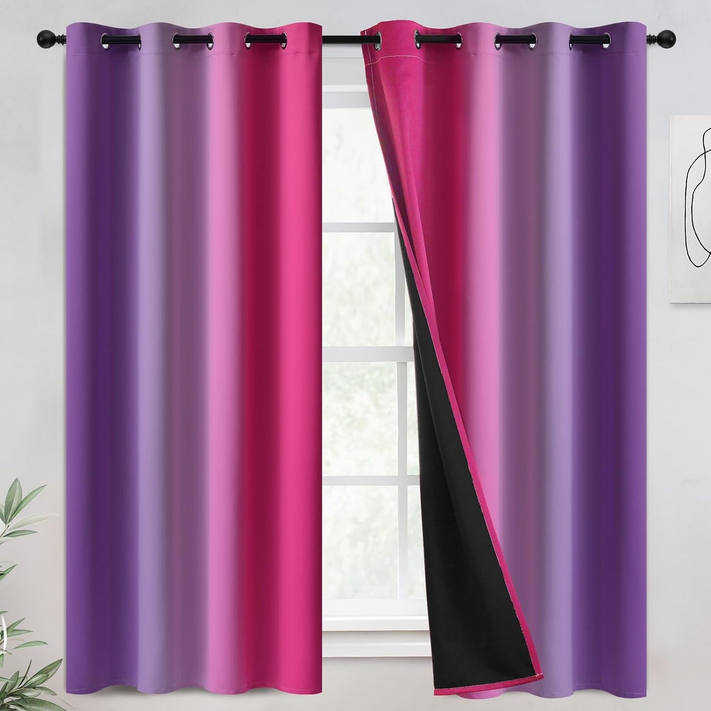 COSVIYA 100% Blackout Curtains & Drapes Ombre Purple Curtains 63 Inch Length 2 Panels,Full Room Darkening Grommet Gradient Insulated Thermal Window Curtains for Bedroom/Living Room,52X63 Inches  COSVIYA Blackout Pink And Purple 52W X 63L 